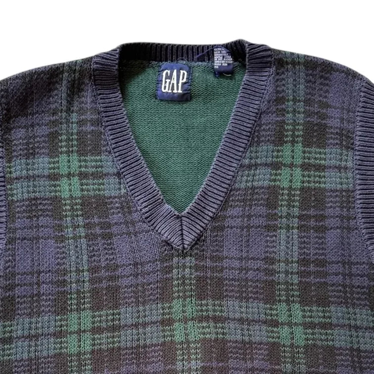 Large Gap 90's Green Plaid Sweater Vest