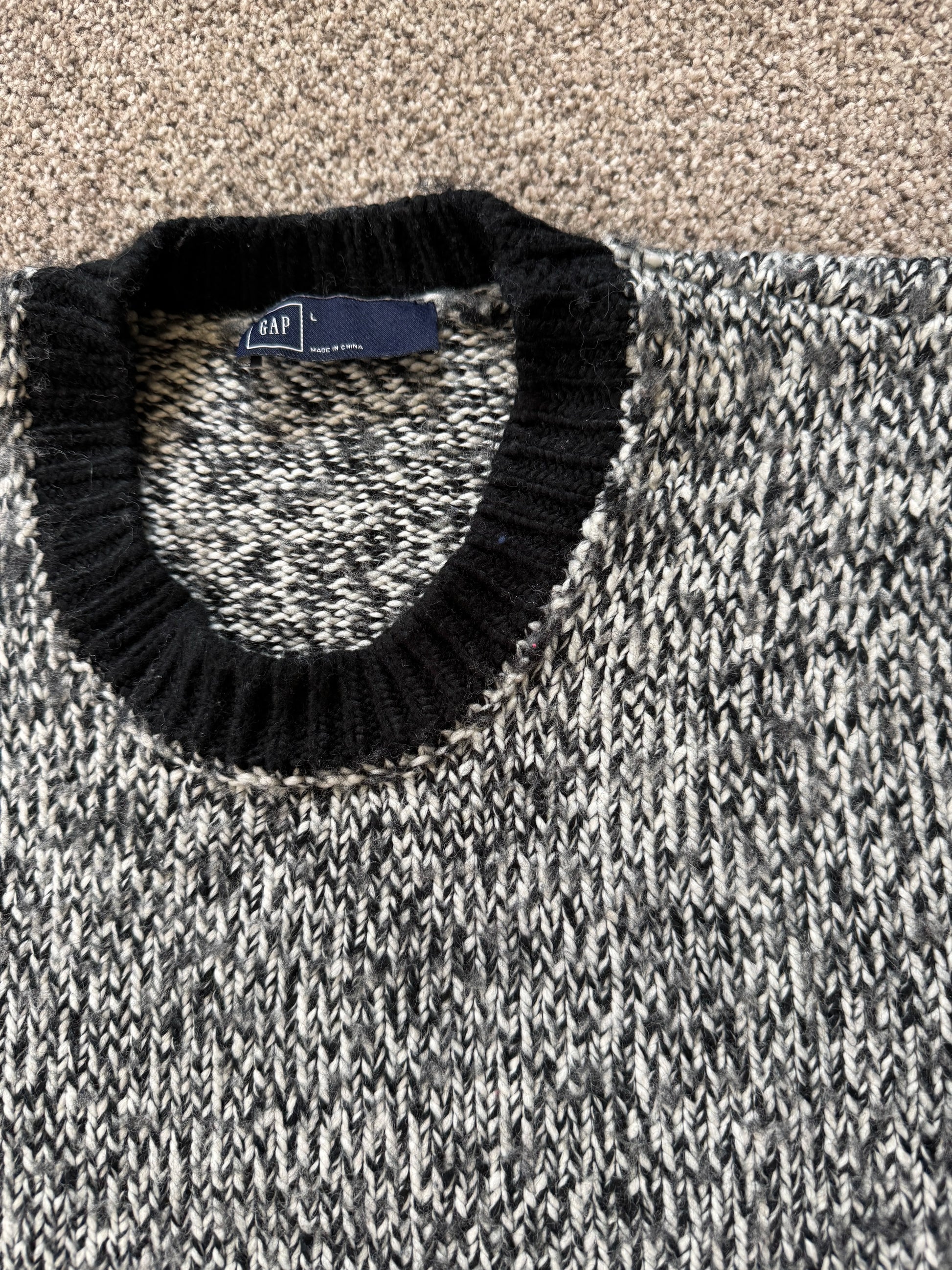 Large Gap Black Fuzzy Knitted Jumper