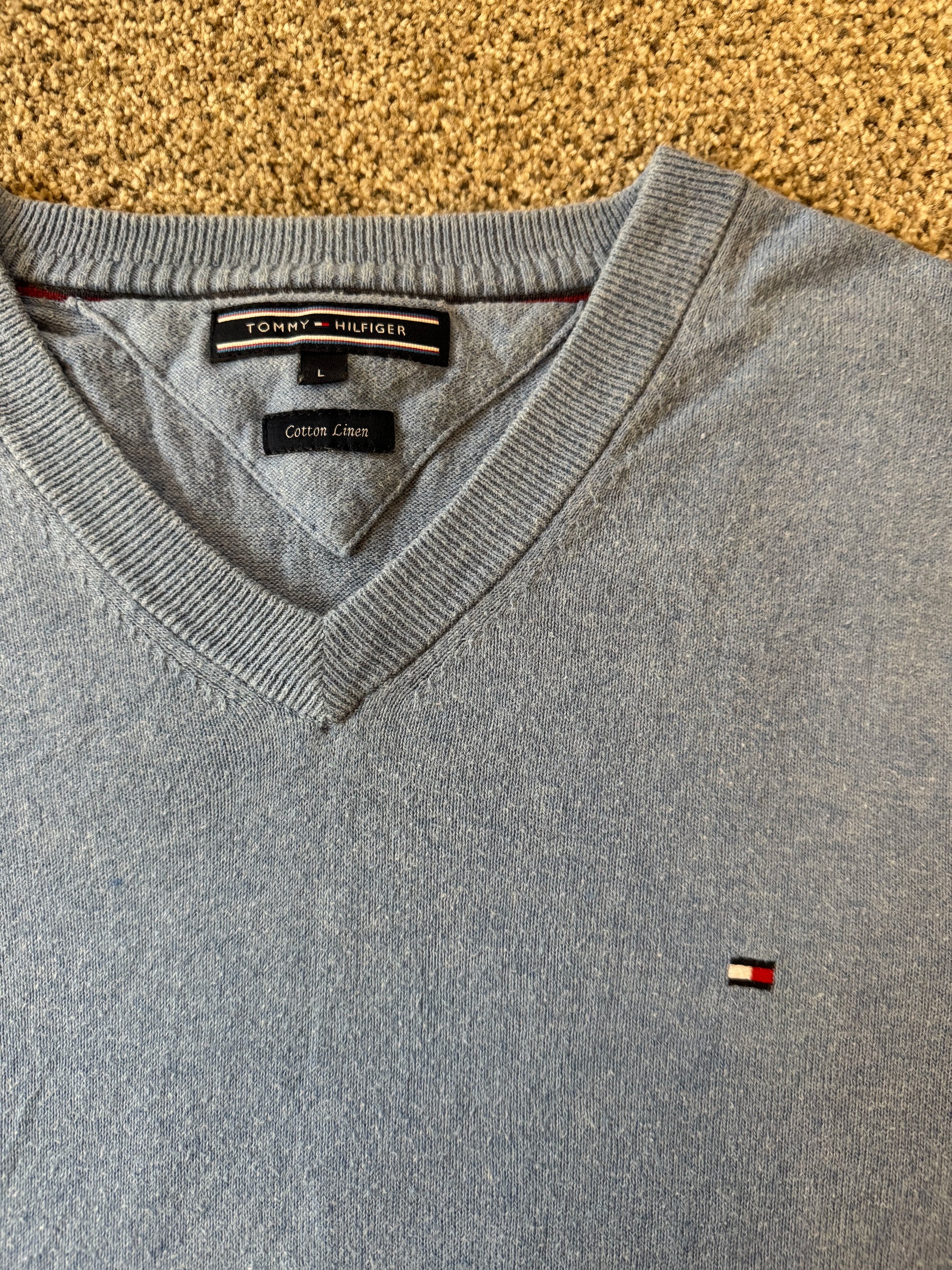 Large Tommy Hilfiger Blue V-Neck Jumper