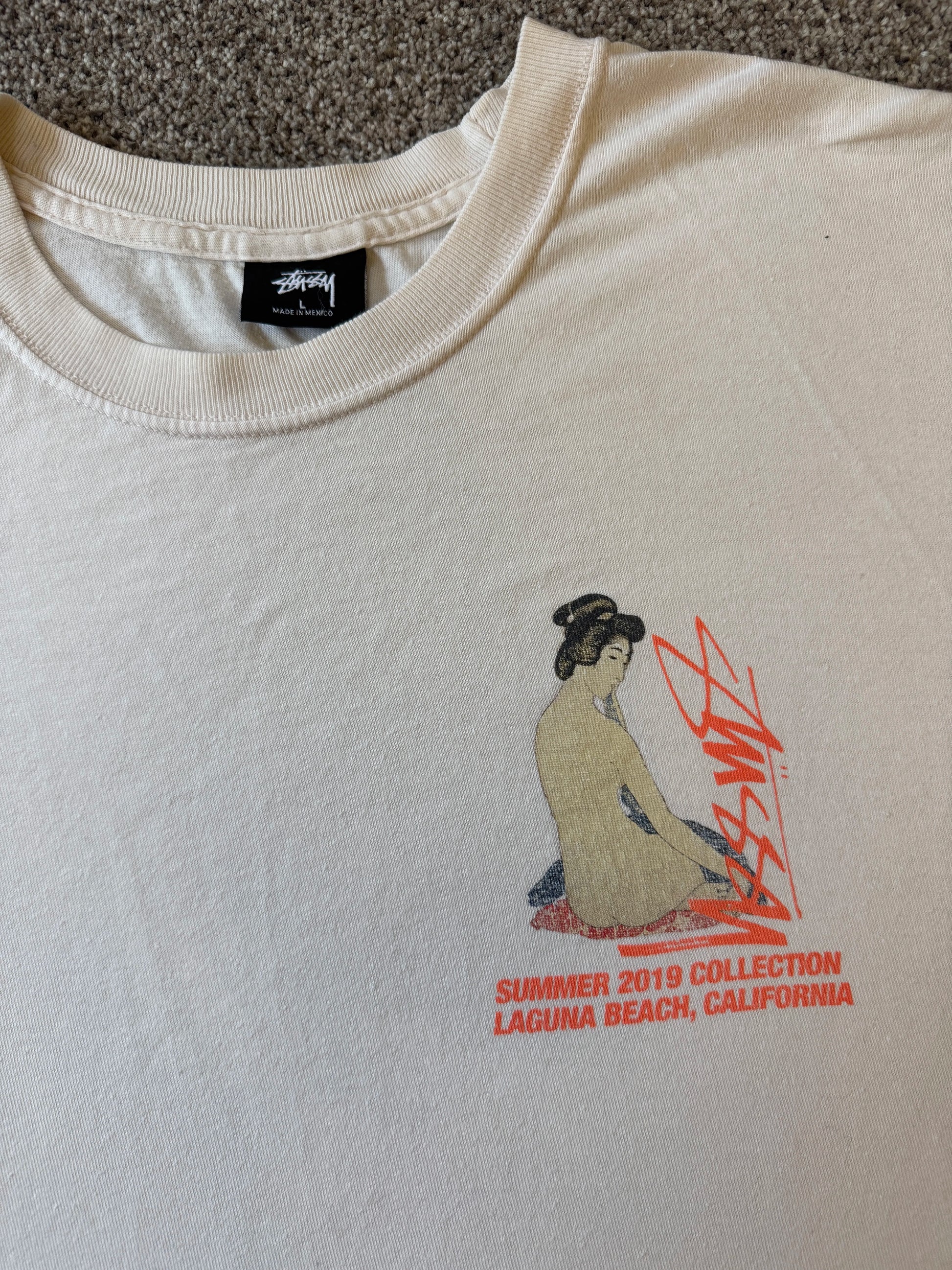Large Stussy White Geisha T-Shirt