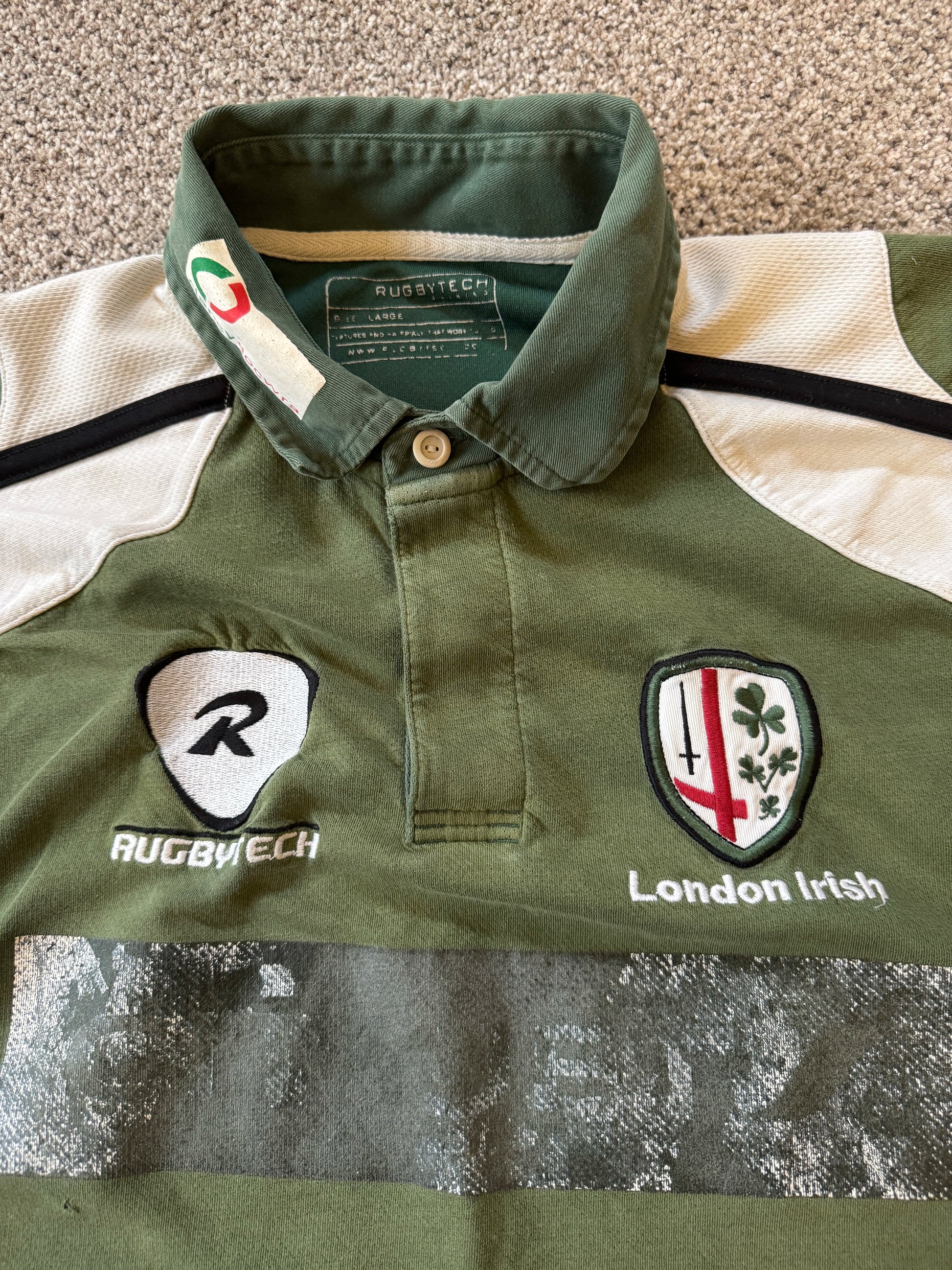 Large Rugby Tech Green London Irish 2008/09 Rugby Shirt