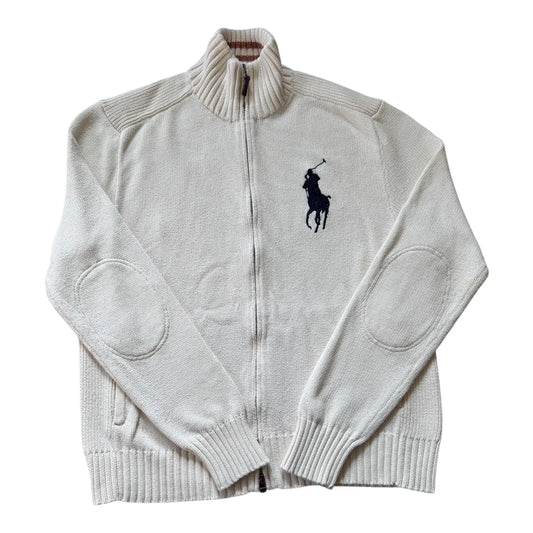 Large Ralph Lauren White Knitted Full Zip Jumper