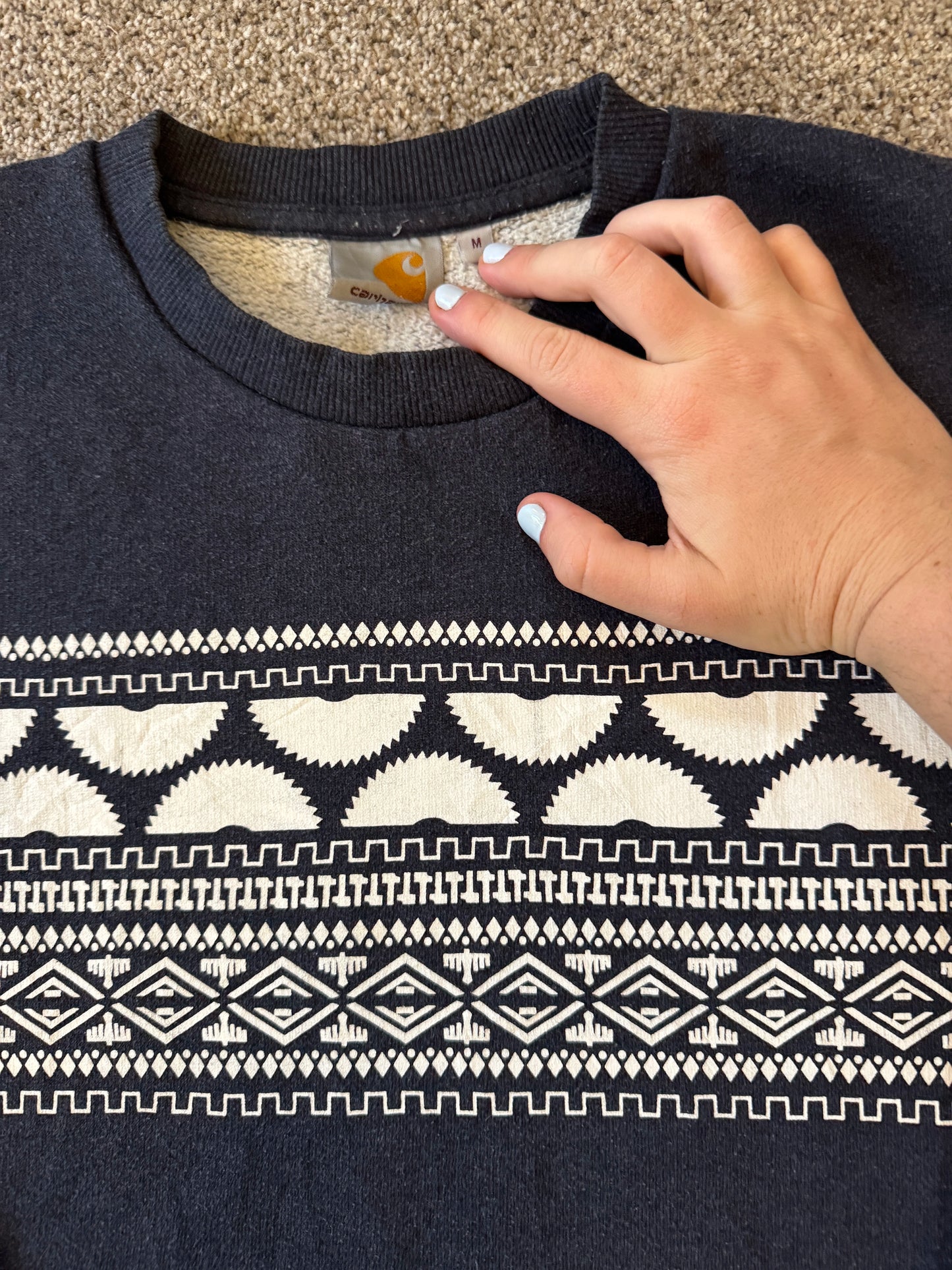 Medium Carhartt Navy Patterned Sweatshirt