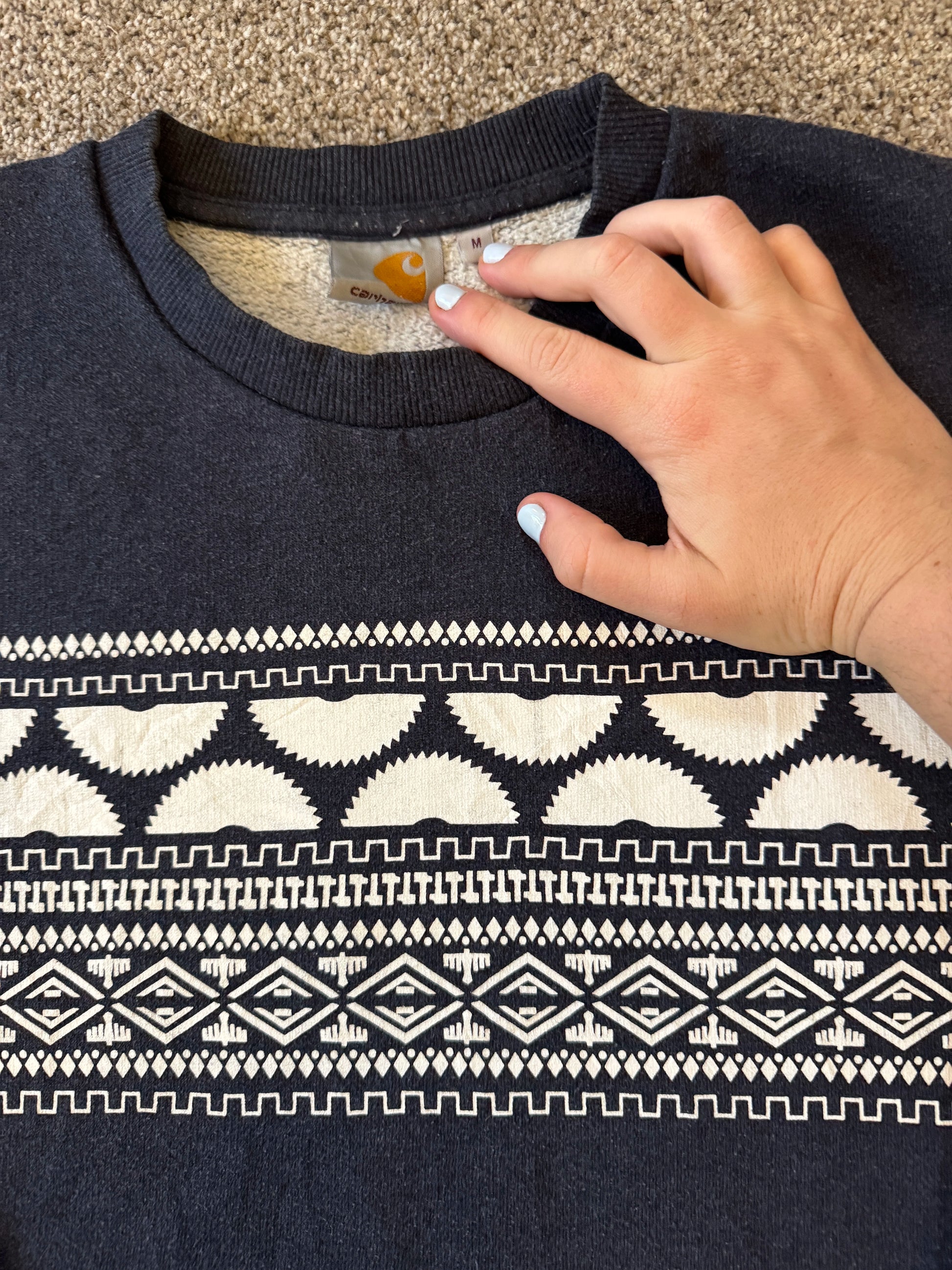Medium Carhartt Navy Patterned Sweatshirt