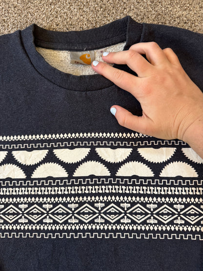 Medium Carhartt Navy Patterned Sweatshirt