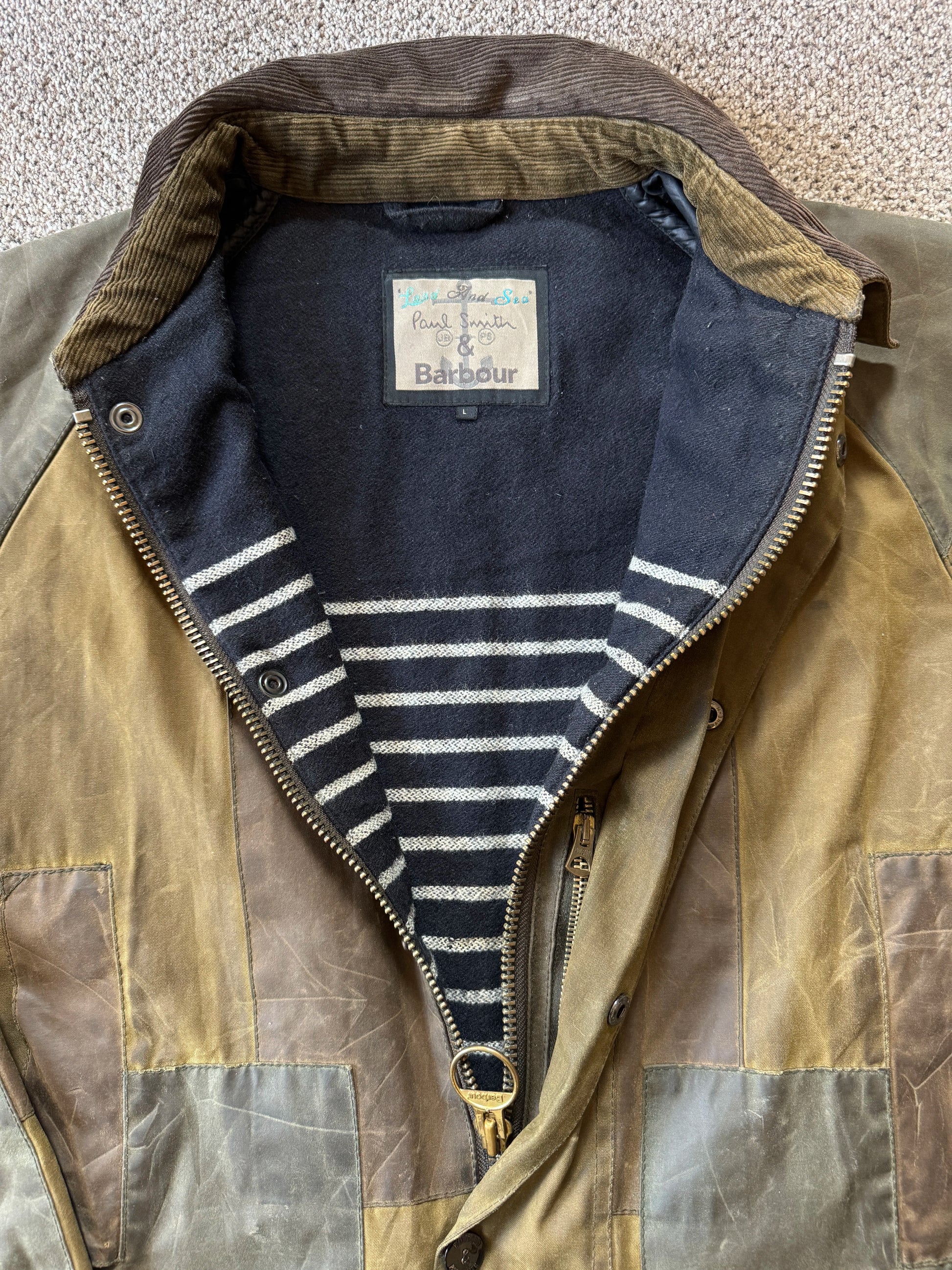 Large Barbour x Paul Smith Brown Patchwork Wax Jacket