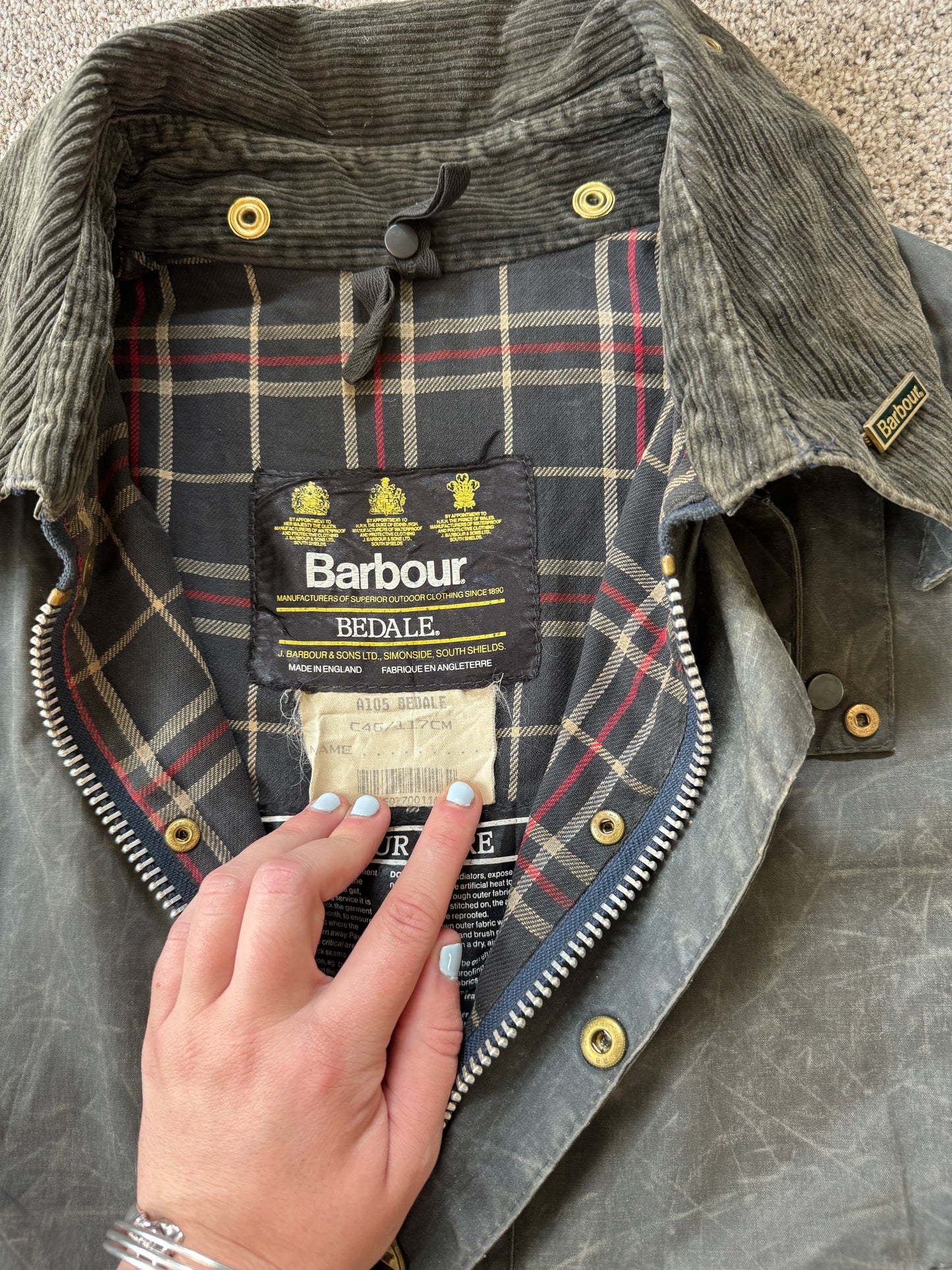 1992 XXL Barbour Grey Bedale Wax Jacket