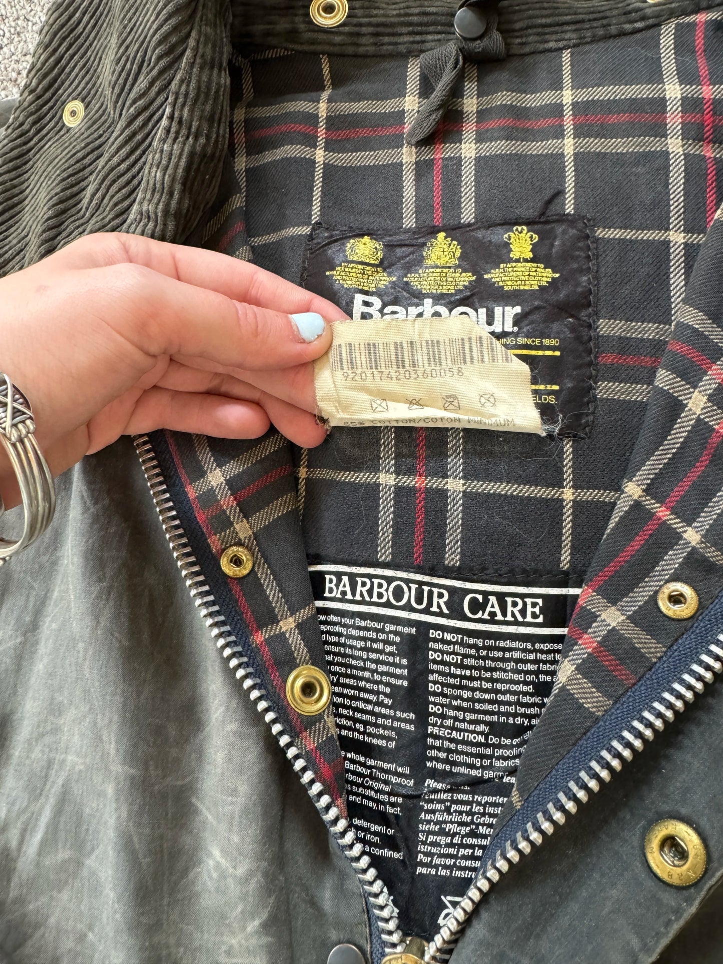 1992 XXL Barbour Grey Bedale Wax Jacket