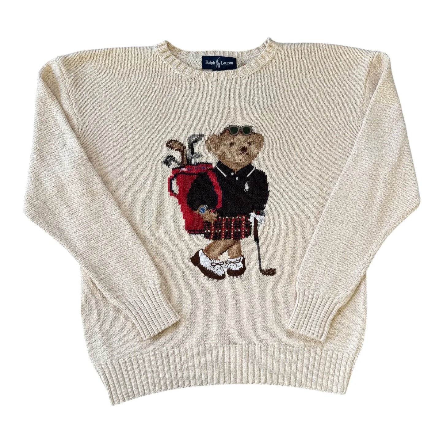 Medium Ralph Lauren White Knitted Golfing Bear Jumper