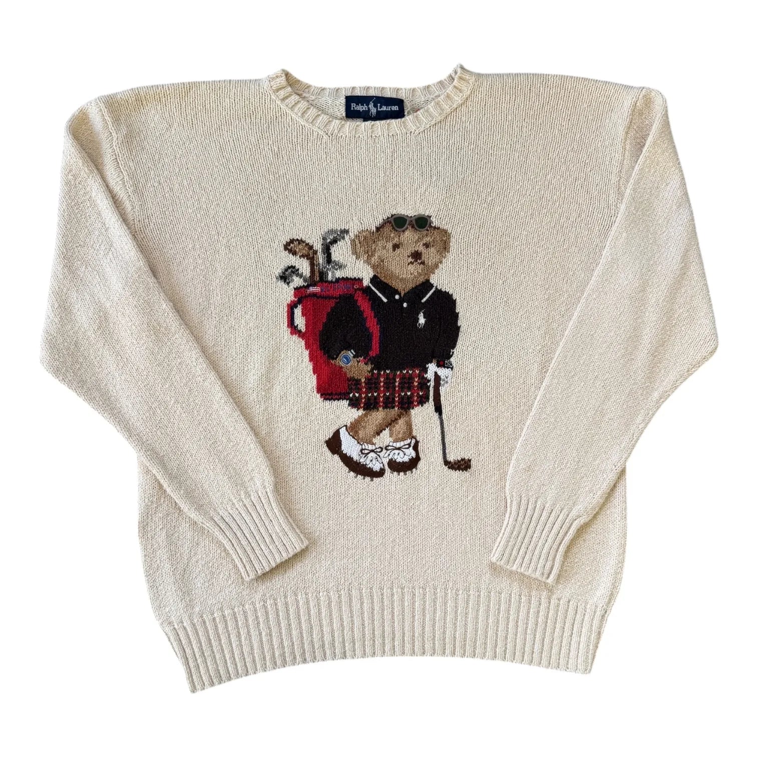 Medium Ralph Lauren White Knitted Golfing Bear Jumper