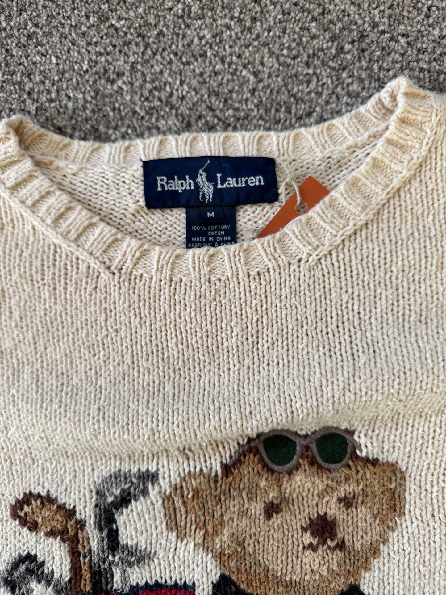 Medium Ralph Lauren White Knitted Golfing Bear Jumper