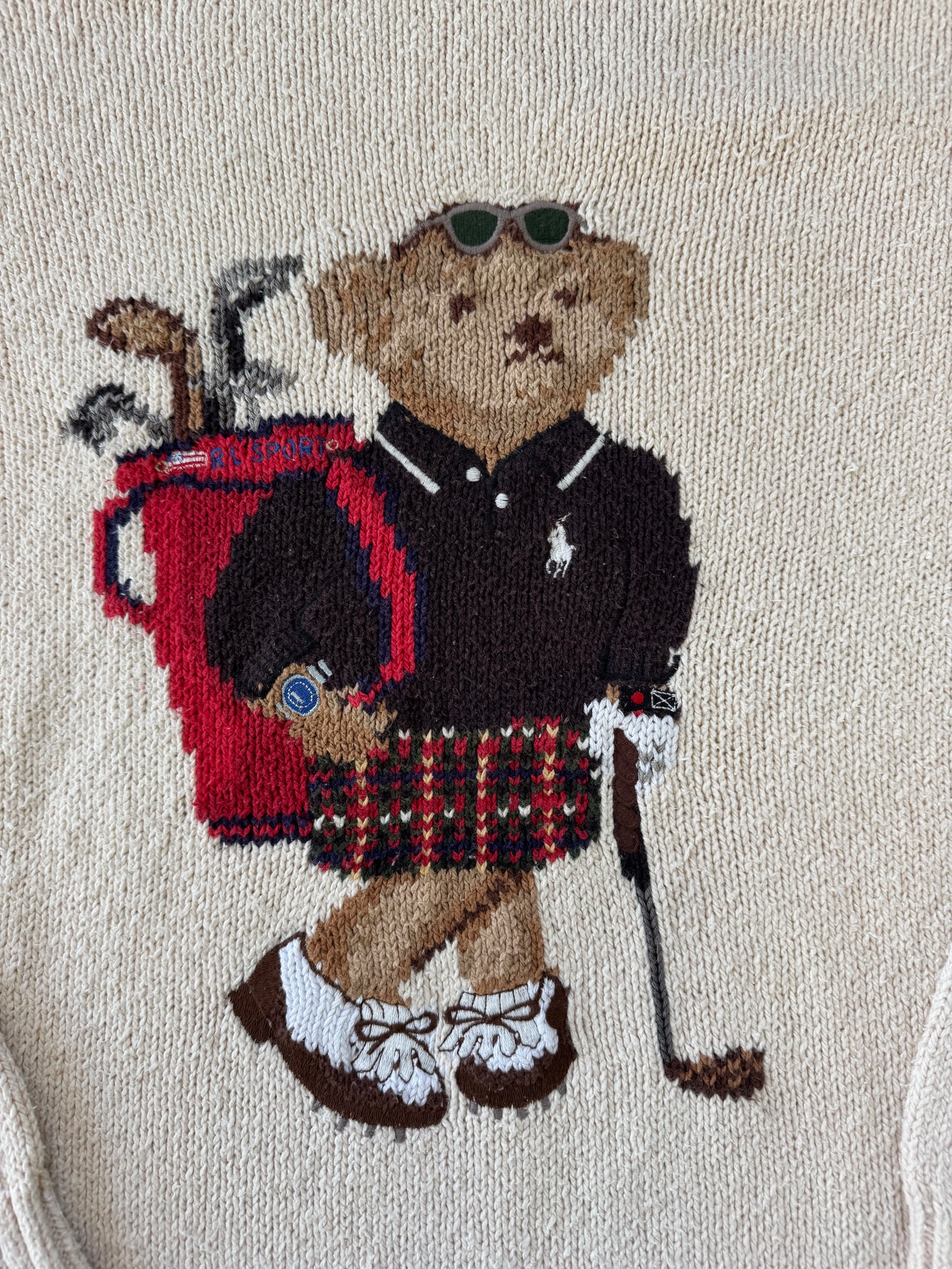 Medium Ralph Lauren White Knitted Golfing Bear Jumper