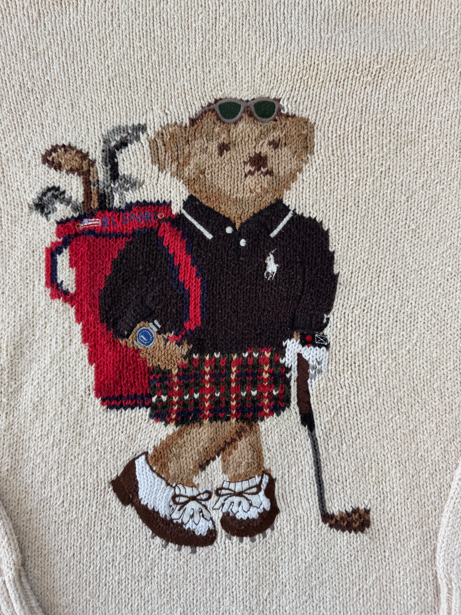 Medium Ralph Lauren White Knitted Golfing Bear Jumper