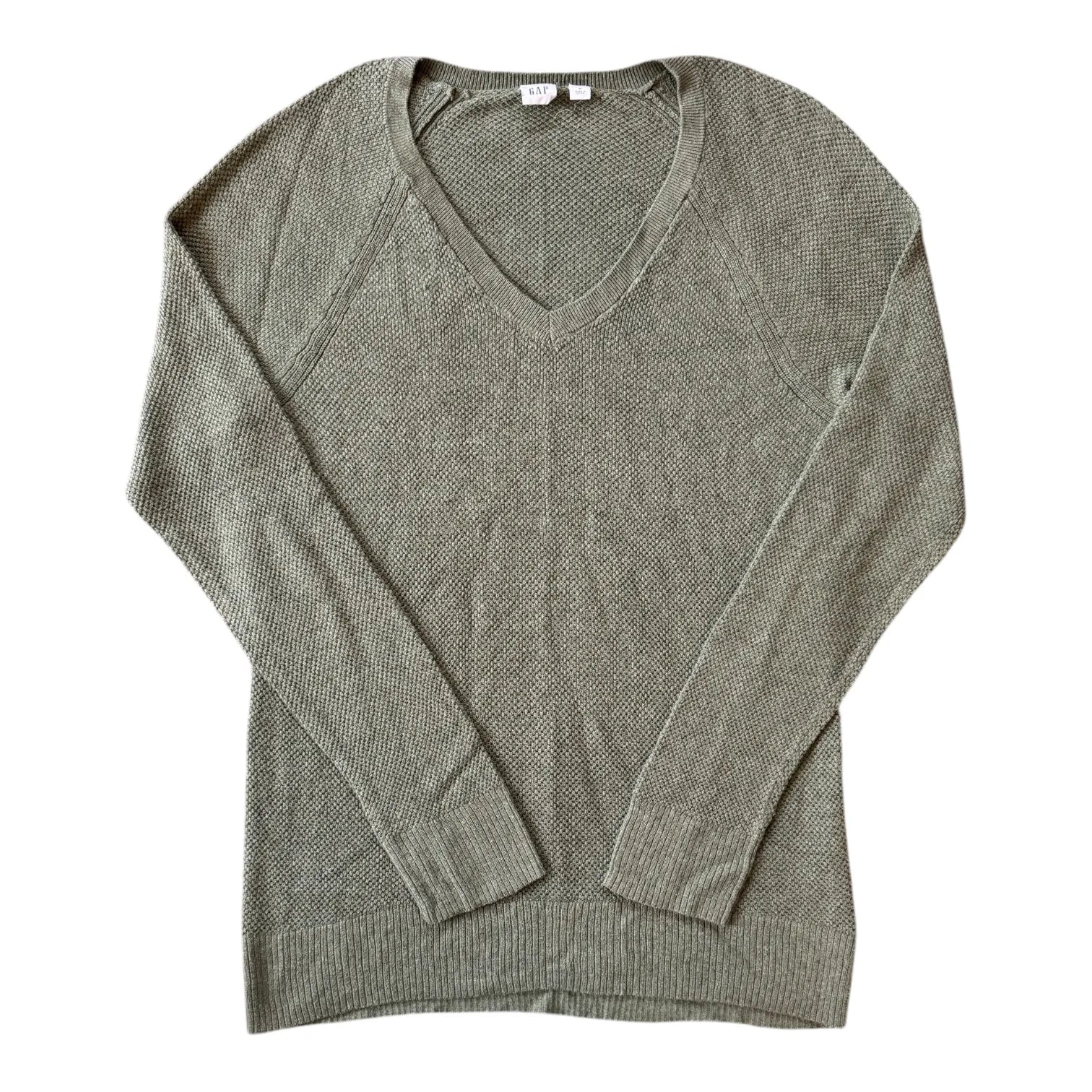 Woman's Medium Gap Green Thin Knitted V-Neck Jumper