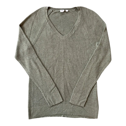 Woman's Medium Gap Green Thin Knitted V-Neck Jumper