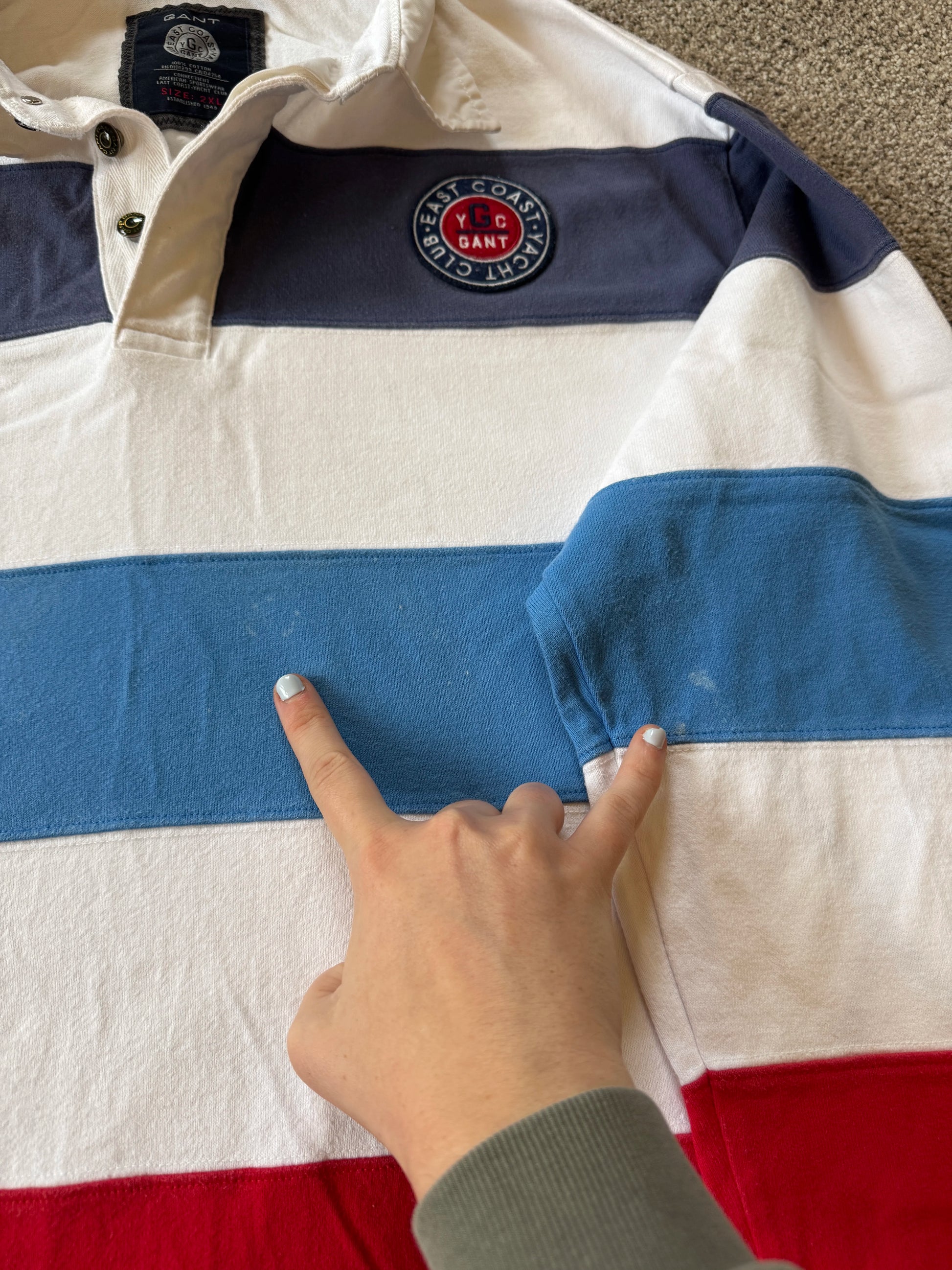 XXL Gant White Striped Rugby Shirt