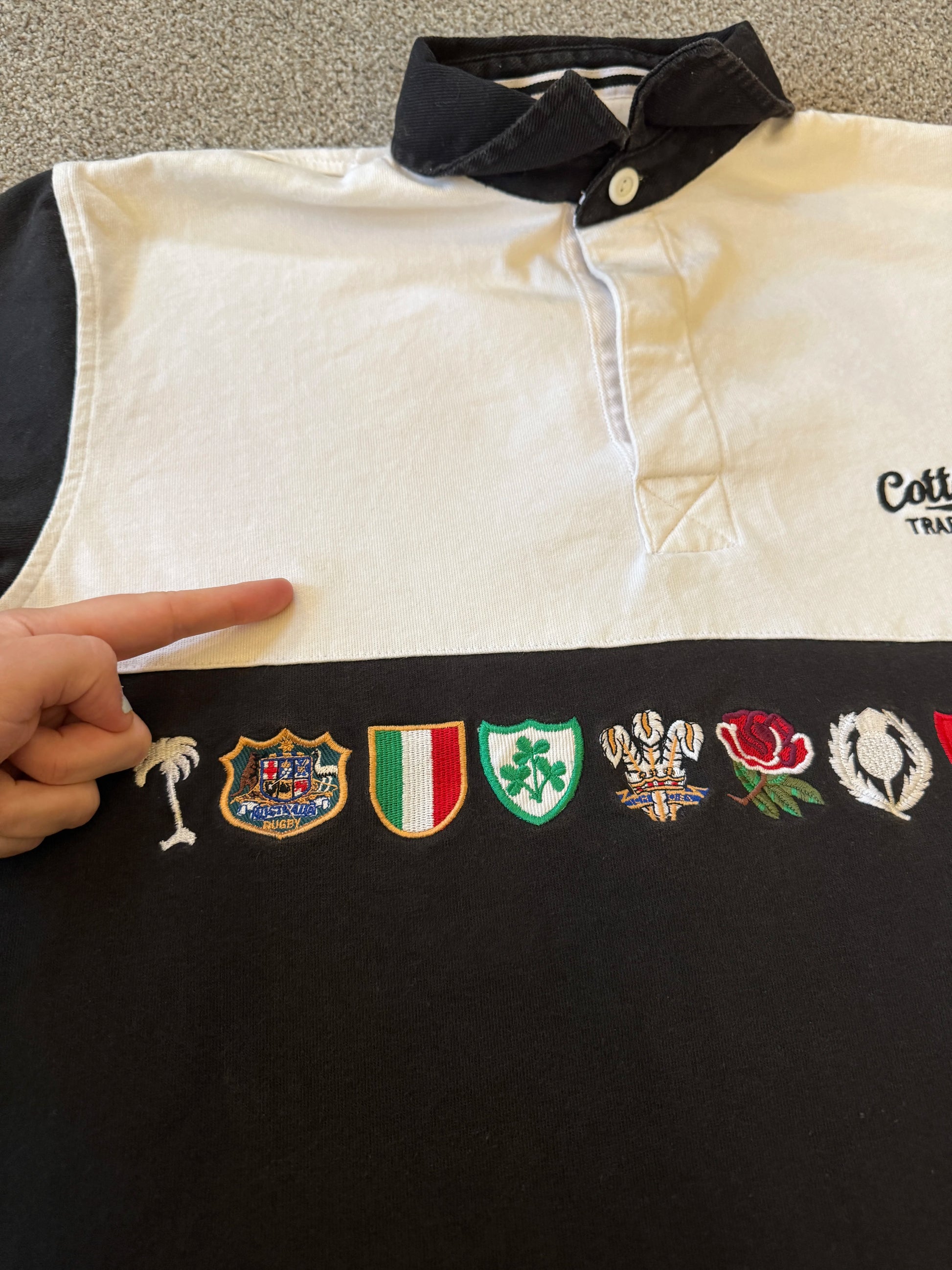 Medium Cotton Traders Black 10 Nations Rugby Shirt