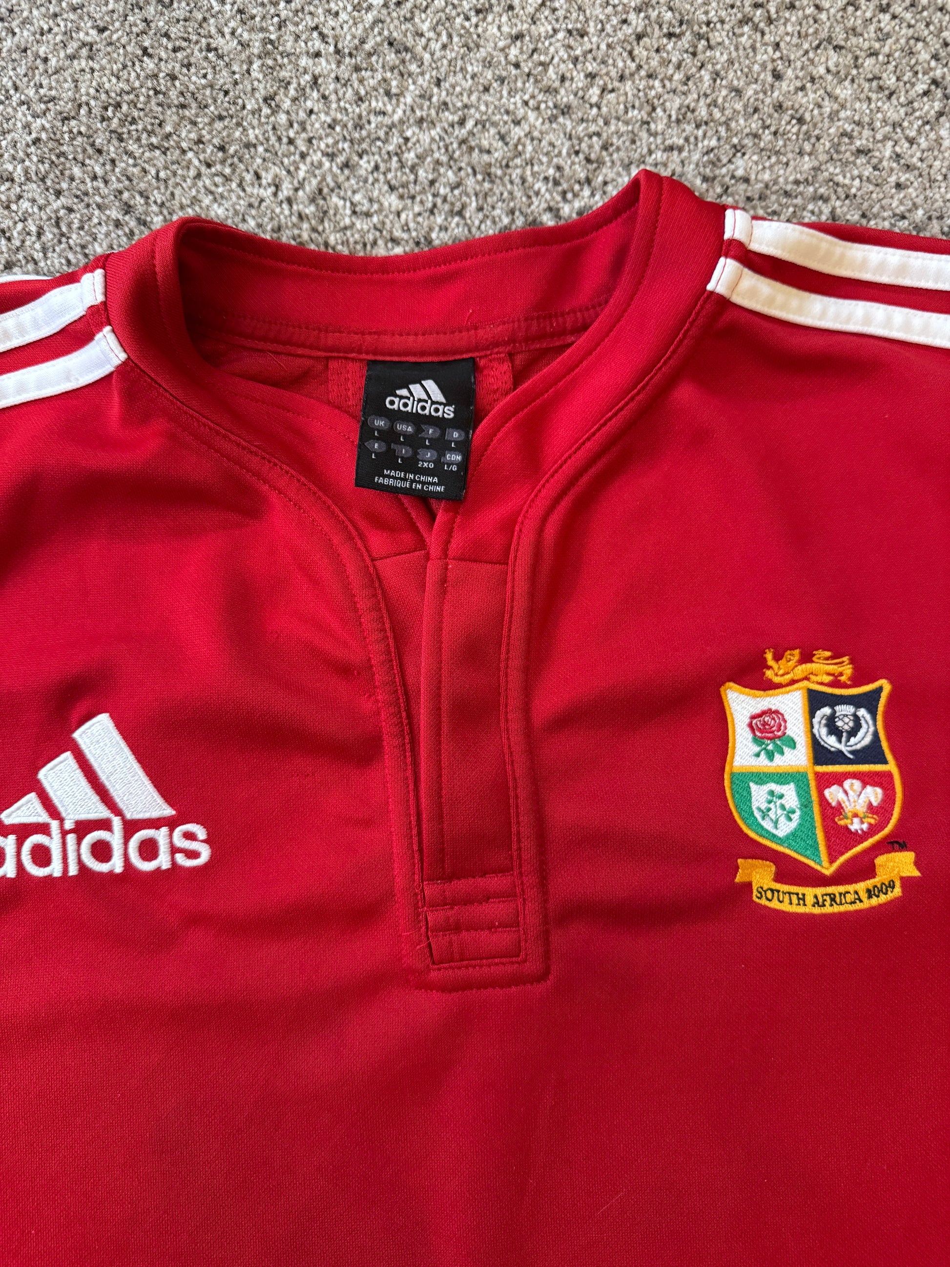 Large Adidas Red British and Irish Lions Rugby Shirt