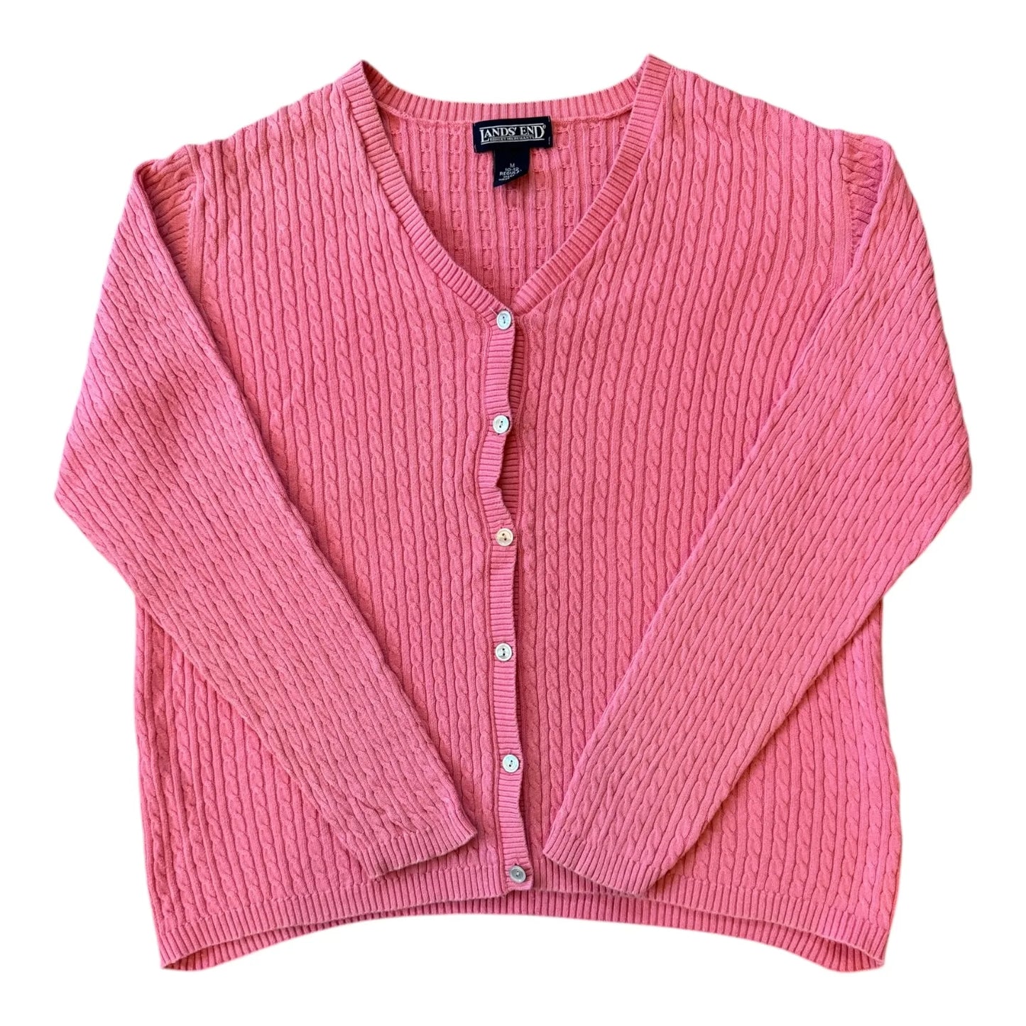 Woman's Medium Lands' End Pink Cable Knit Cardigan