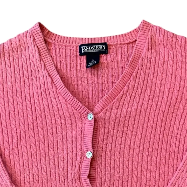 Woman's Medium Lands' End Pink Cable Knit Cardigan