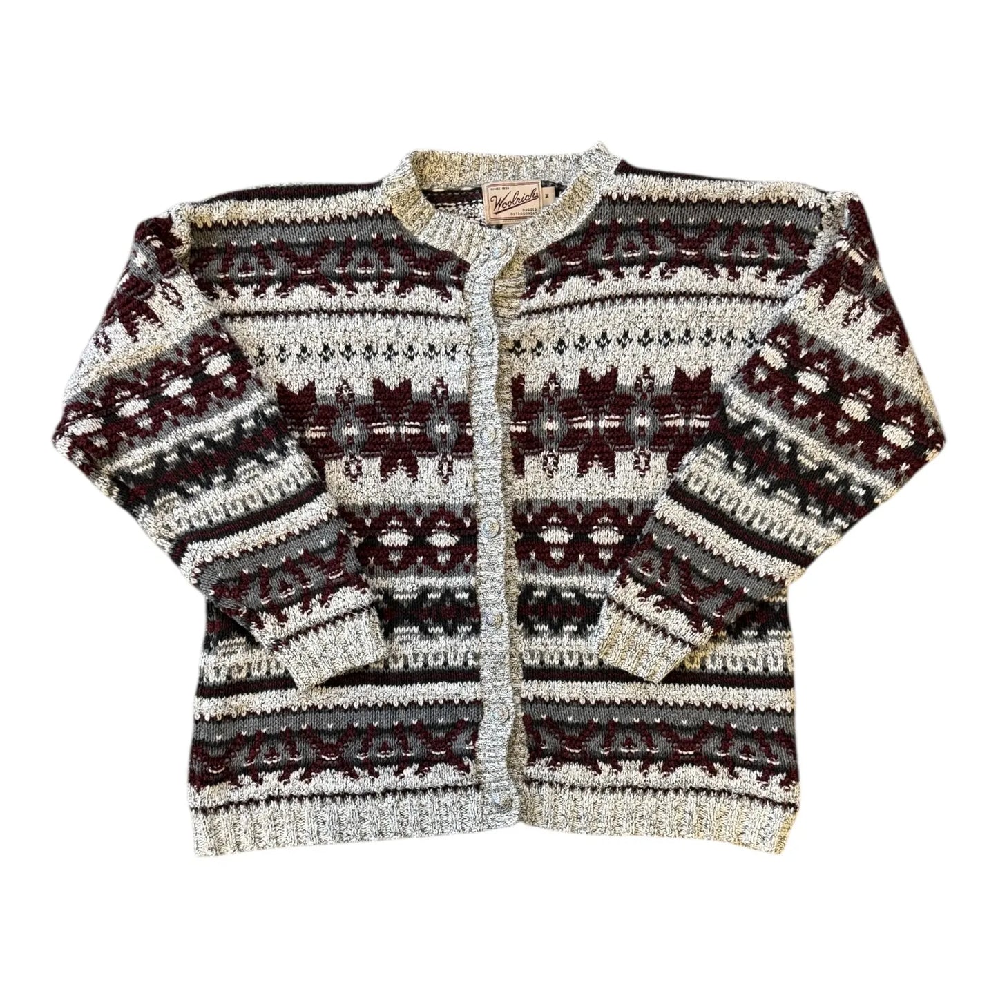 Woman's Medium Woolrich White Fair Isle Cardigan
