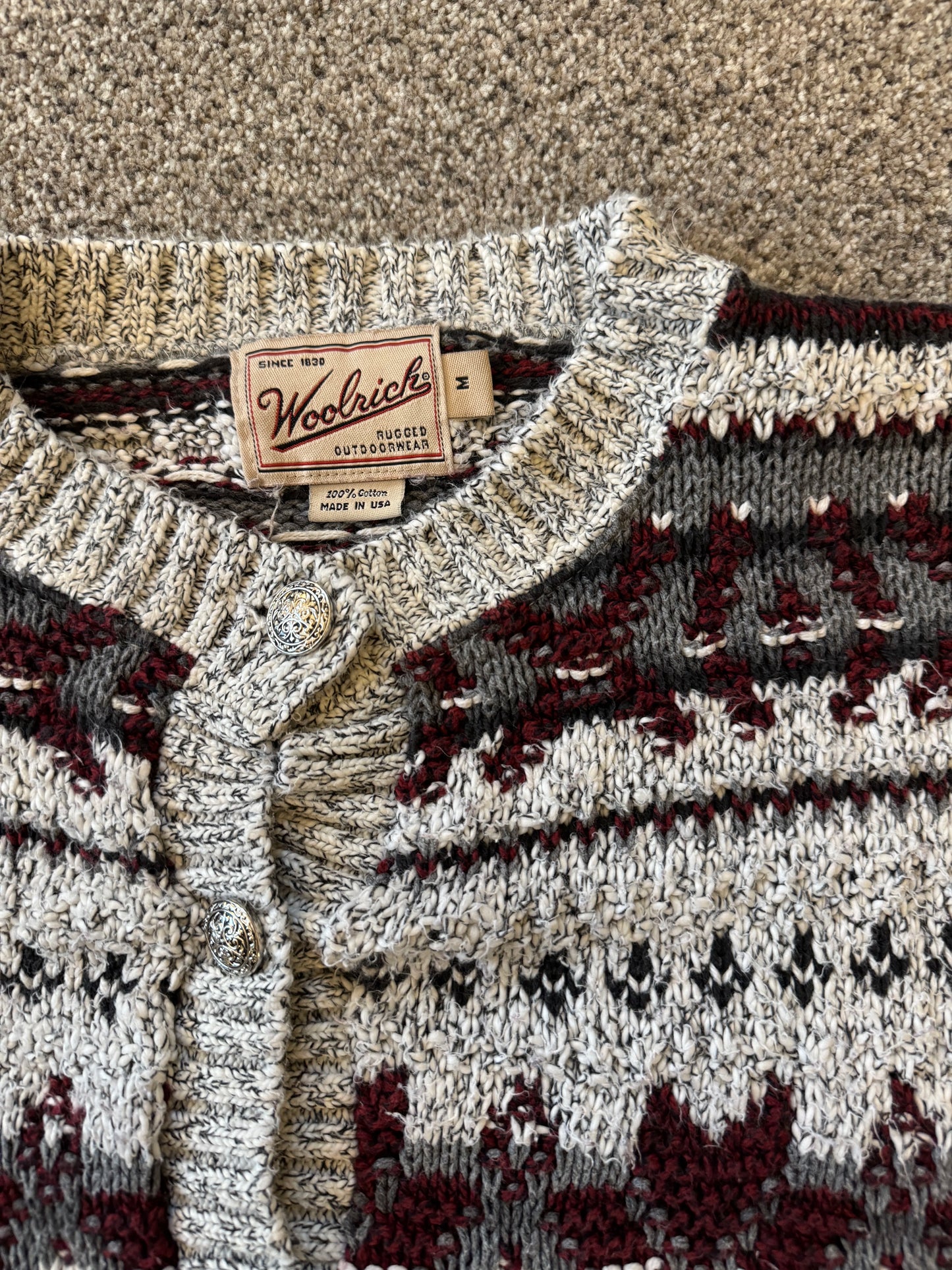 Woman's Medium Woolrich White Fair Isle Cardigan