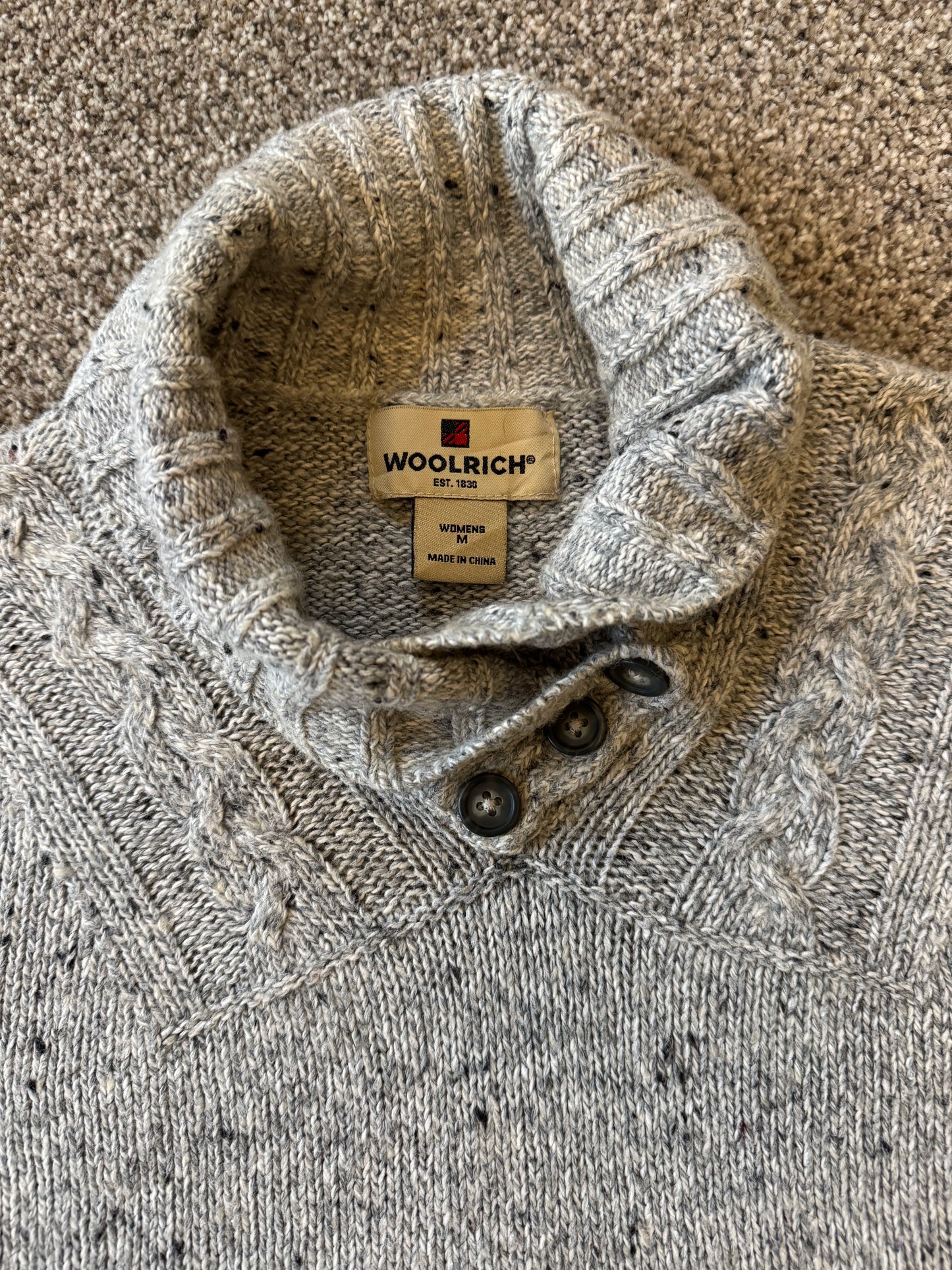 Woman's Medium Woolrich Grey Shawl Neck Jumper