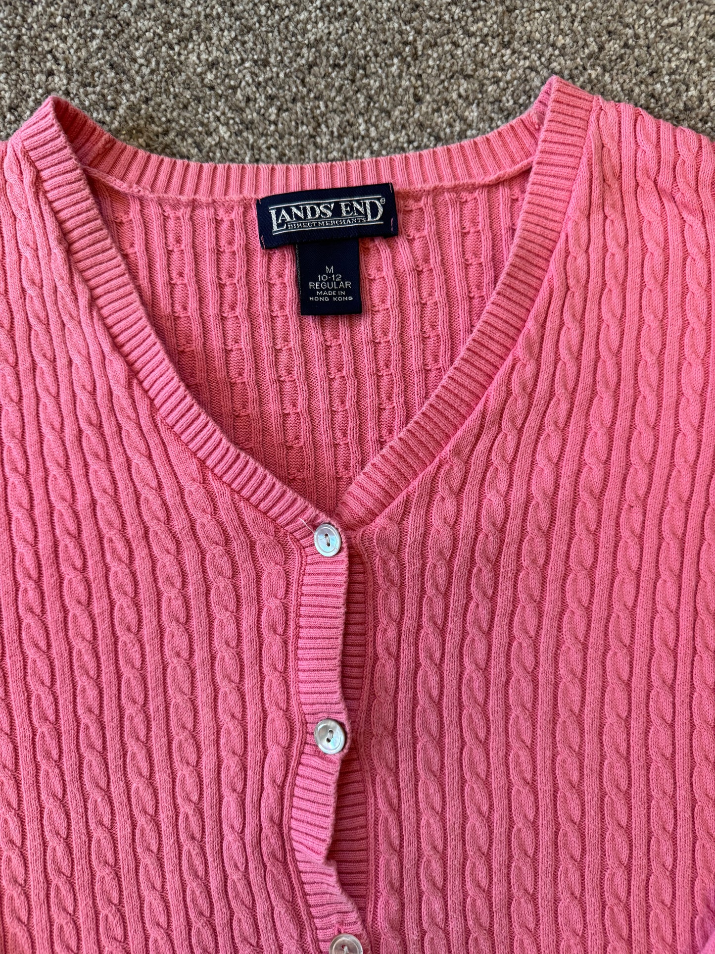 Woman's Medium Lands' End Pink Cable Knit Cardigan
