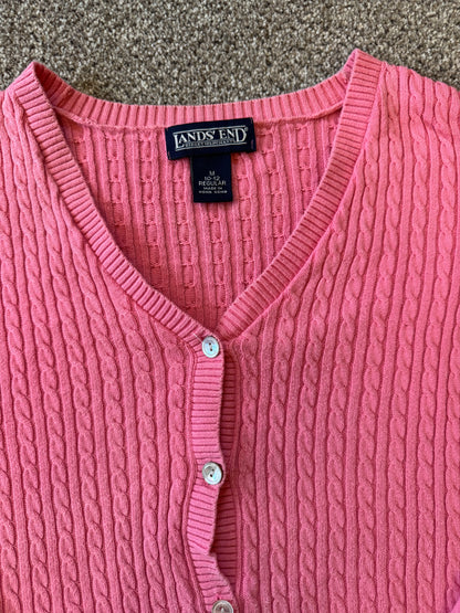 Woman's Medium Lands' End Pink Cable Knit Cardigan