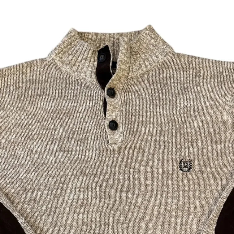 Large Chaps Speckled Beige 1/4 Button Jumper