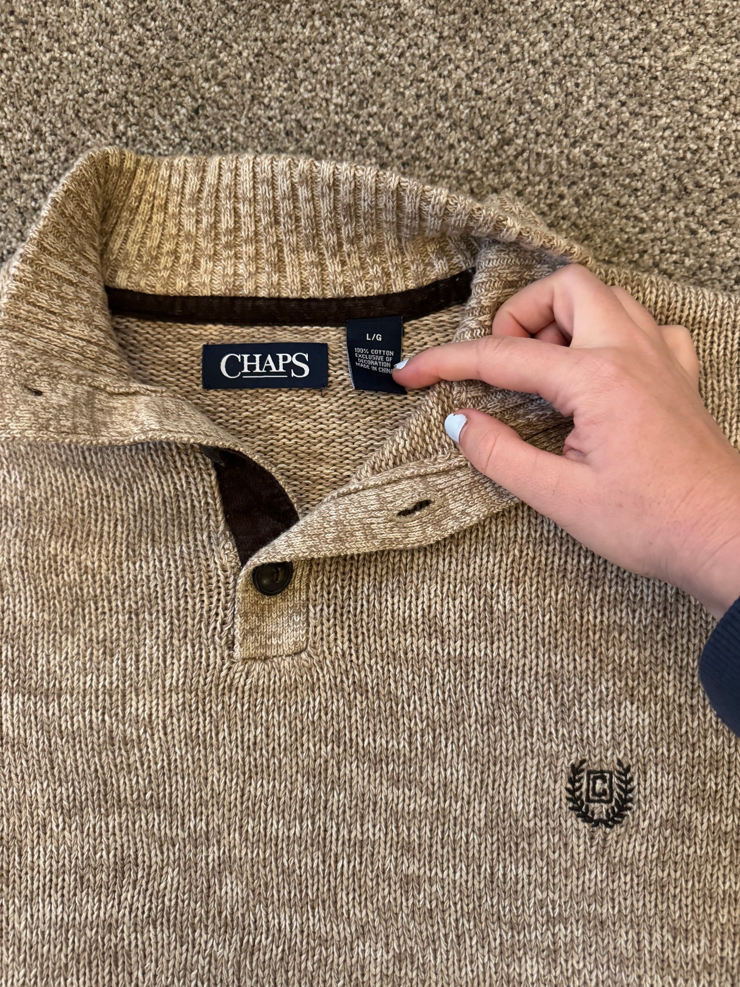 Large Chaps Speckled Beige 1/4 Button Jumper