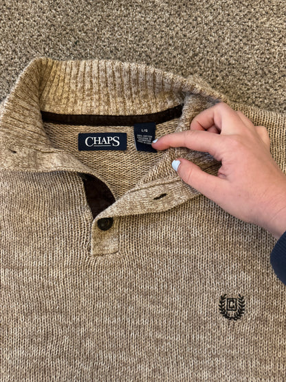 Large Chaps Speckled Beige 1/4 Button Jumper