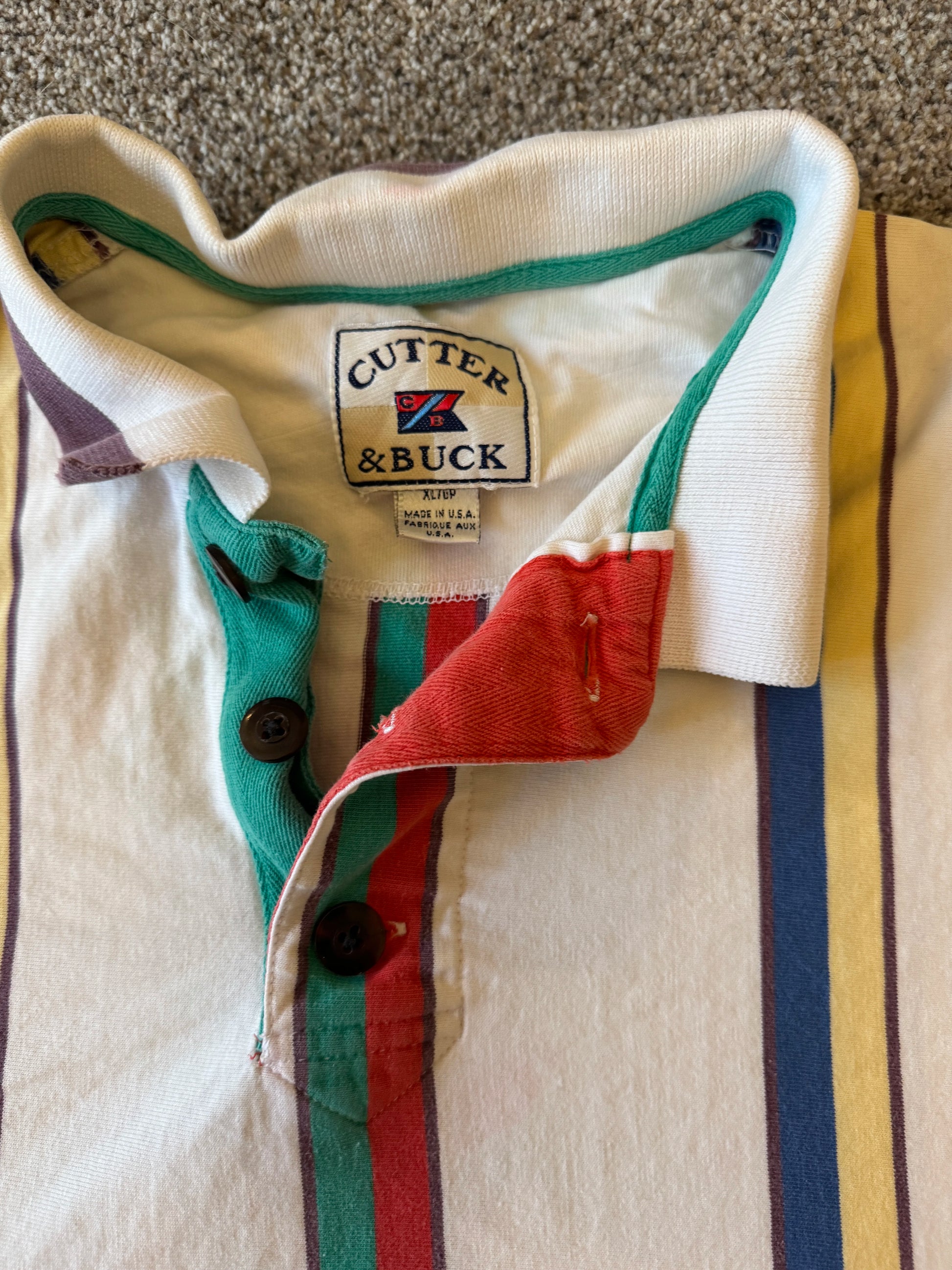 Extra large Cutter & Buck White Striped Polo Shirt