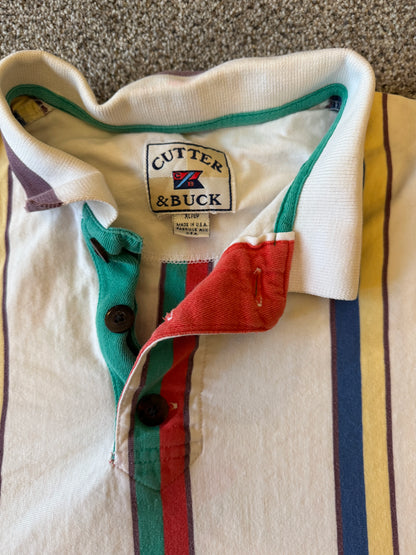 Extra large Cutter & Buck White Striped Polo Shirt