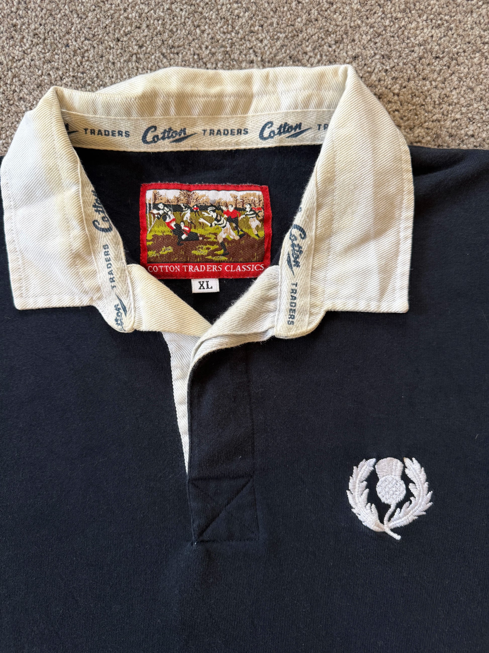 <p>Extra large Cotton Traders Navy Scotland Rugby Shirt</p>