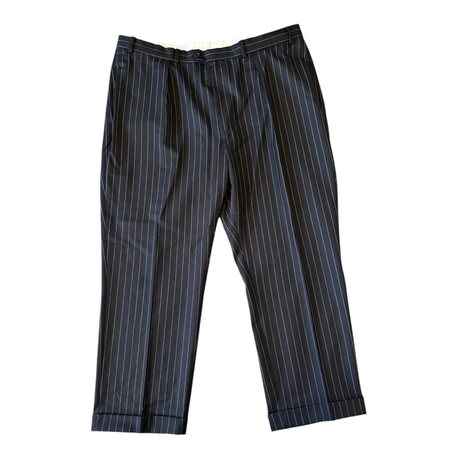 48R Jacket/ 42R Trousers Aquascutum Black Pinstripe Suit