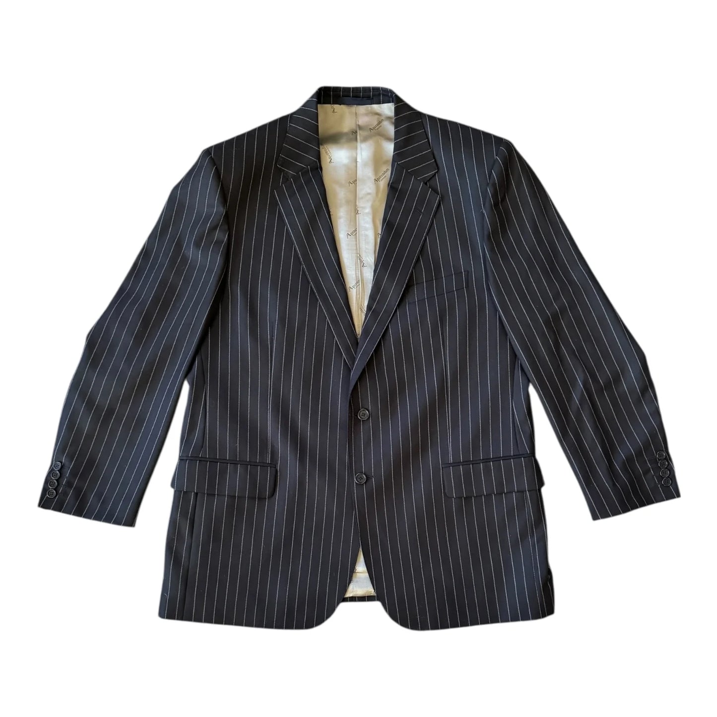 48R Jacket/ 42R Trousers Aquascutum Black Pinstripe Suit
