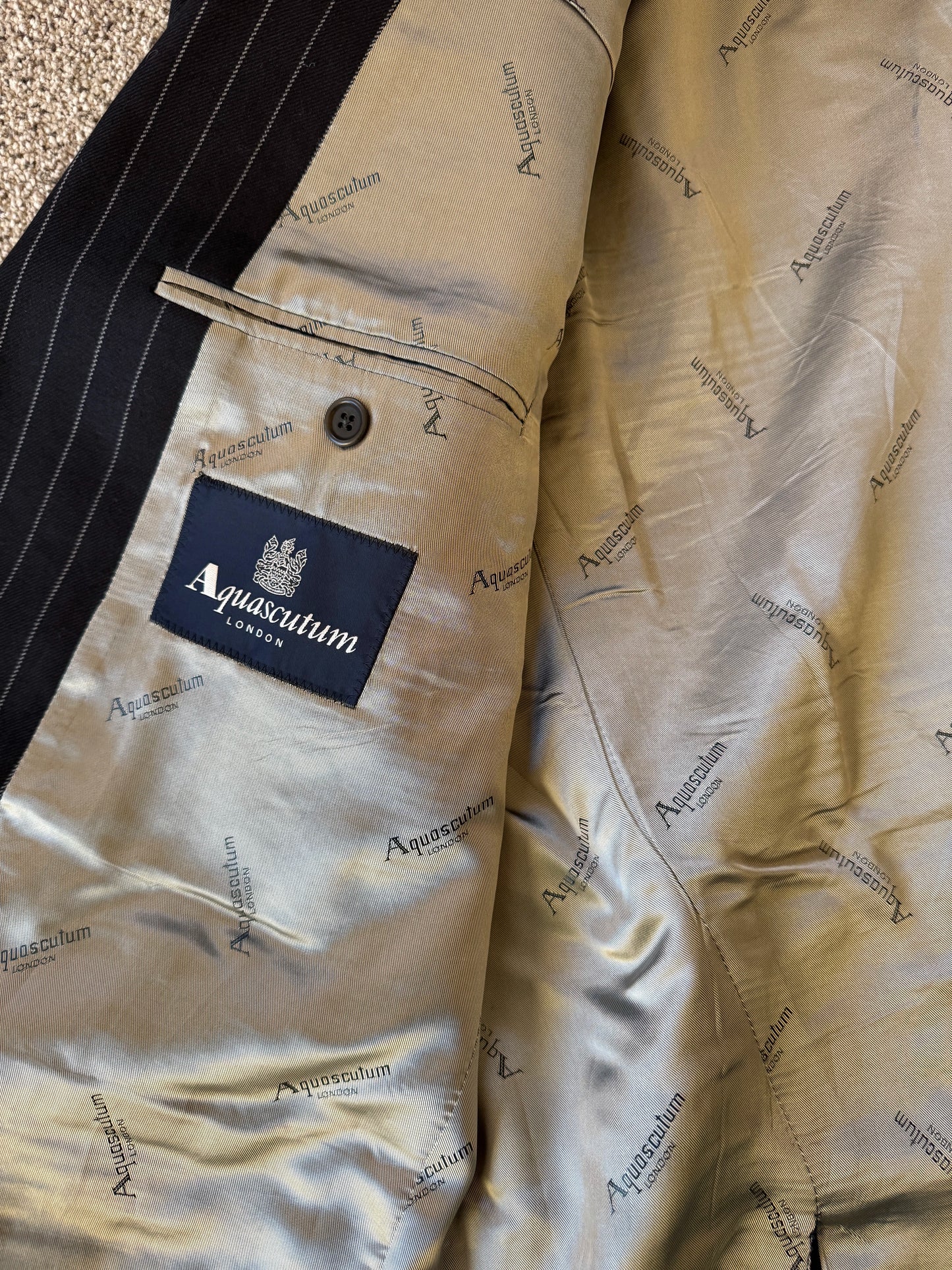 48R Jacket/ 42R Trousers Aquascutum Black Pinstripe Suit