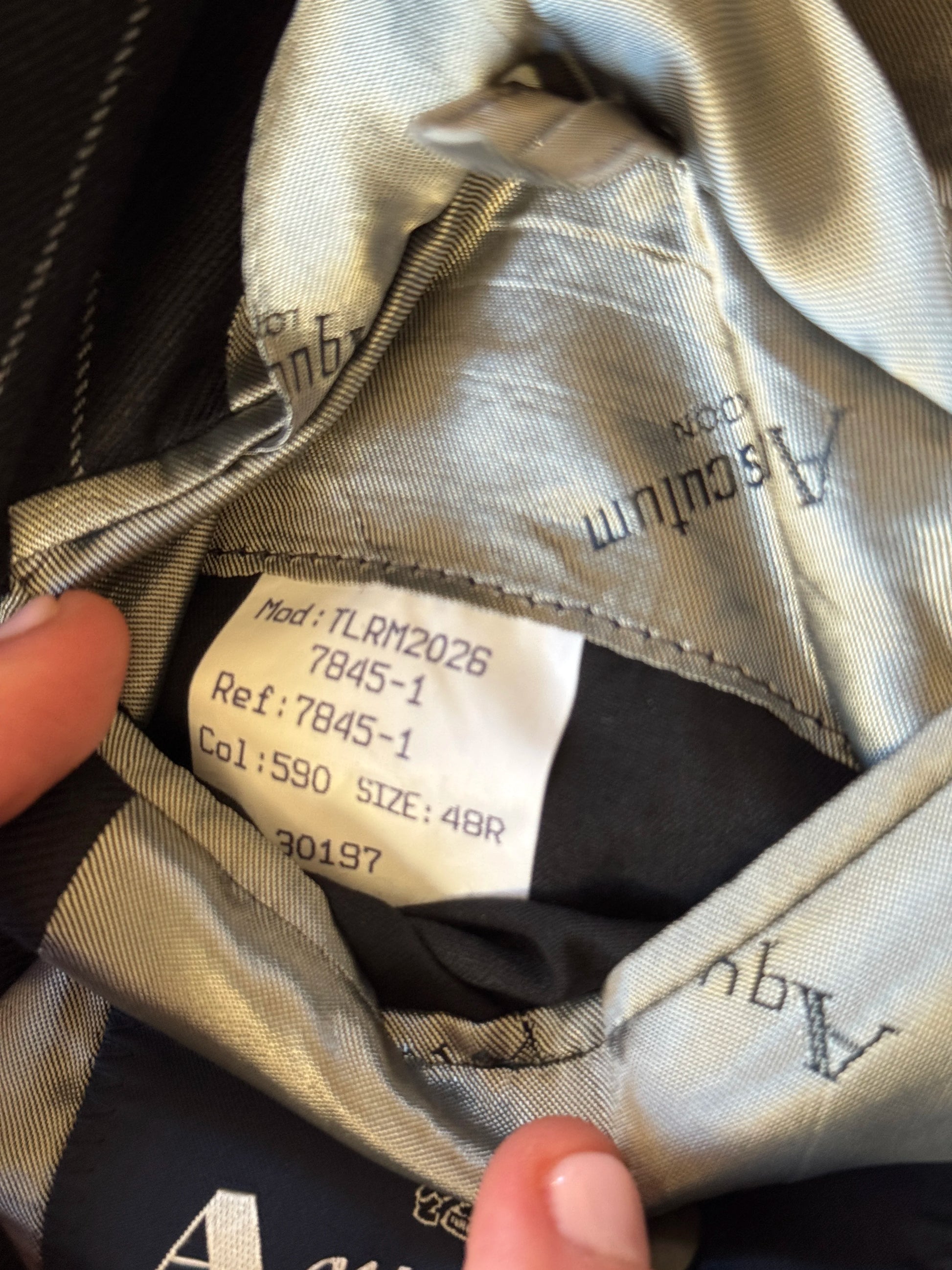 48R Jacket/ 42R Trousers Aquascutum Black Pinstripe Suit