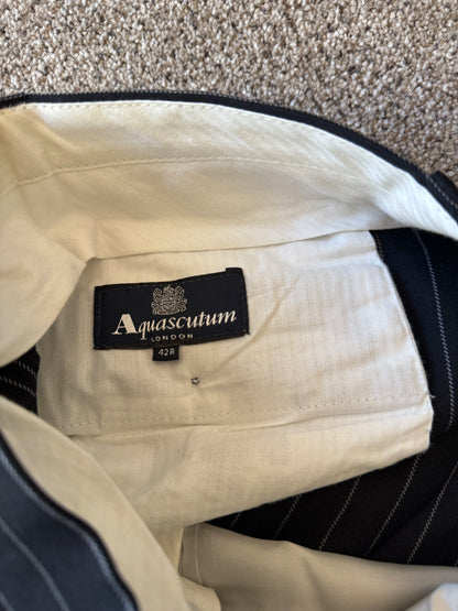 48R Jacket/ 42R Trousers Aquascutum Black Pinstripe Suit