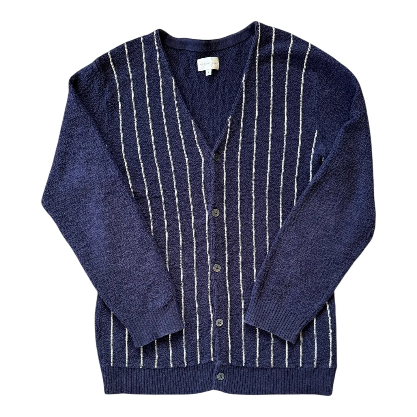 Large Gant Rugger Navy Striped Knitted Cardigan