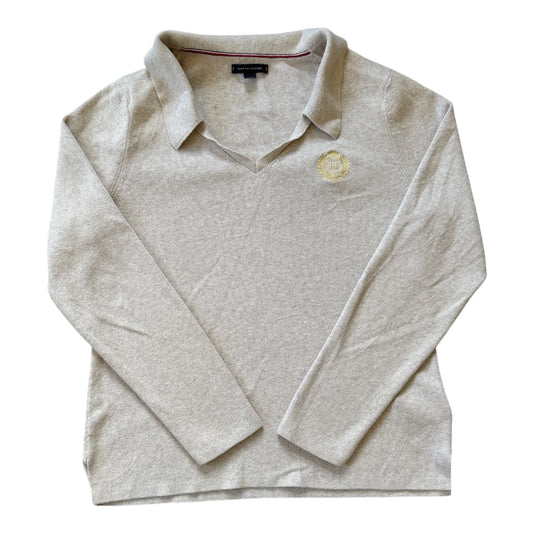 Woman's Large Tommy Hilfiger Beige Knitted Polo Shirt Jumper