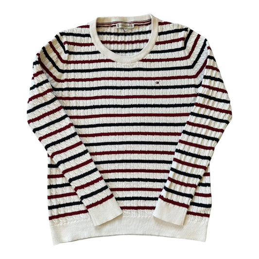 Woman's Medium Tommy Hilfiger White Striped Cable Knit