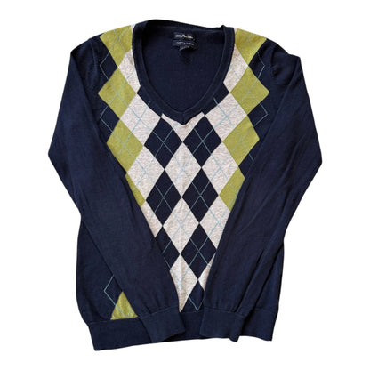 Woman's Small Tommy Hilfiger Navy V-Neck Argyle Jumper