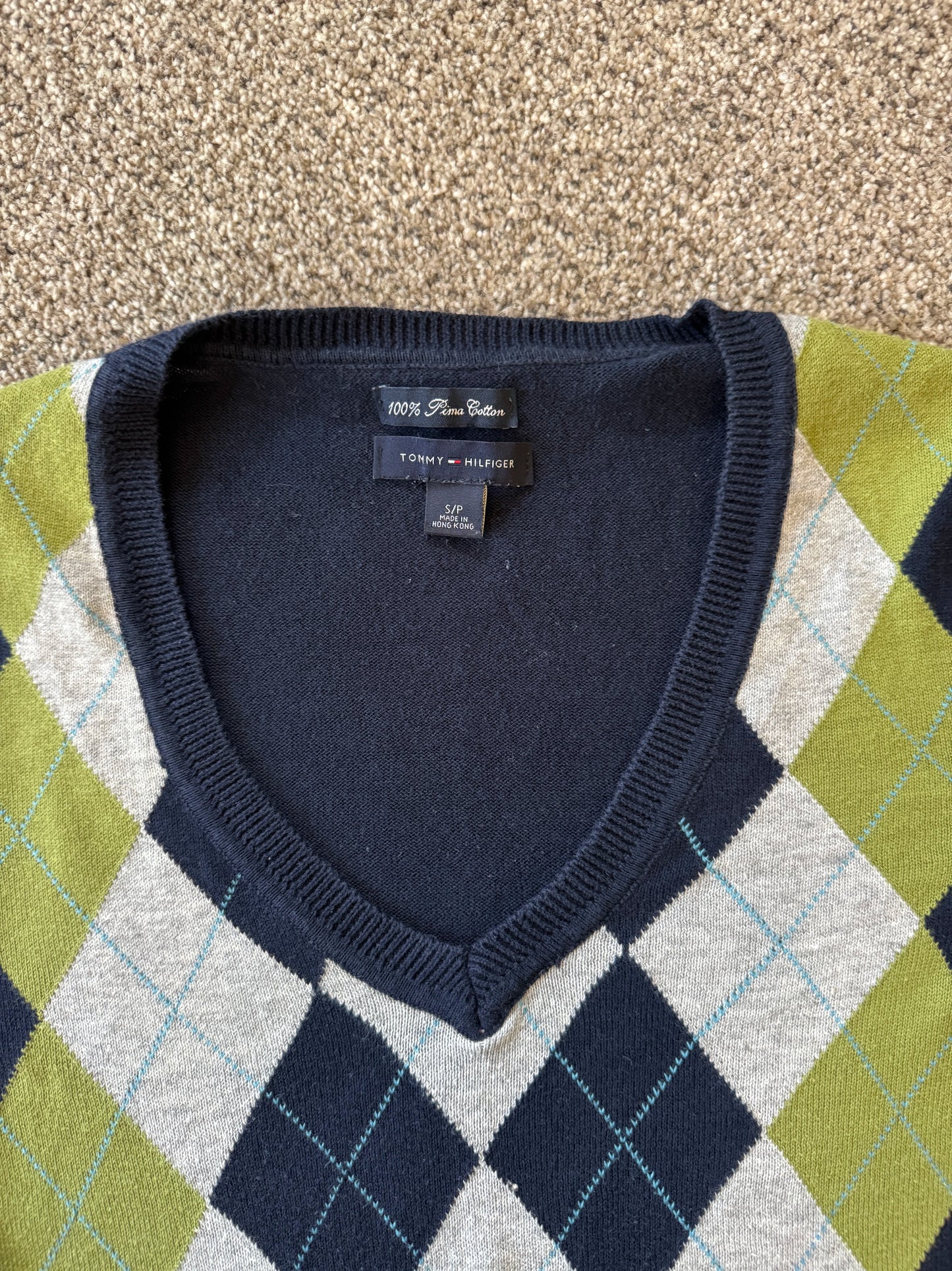 Woman's Small Tommy Hilfiger Navy V-Neck Argyle Jumper