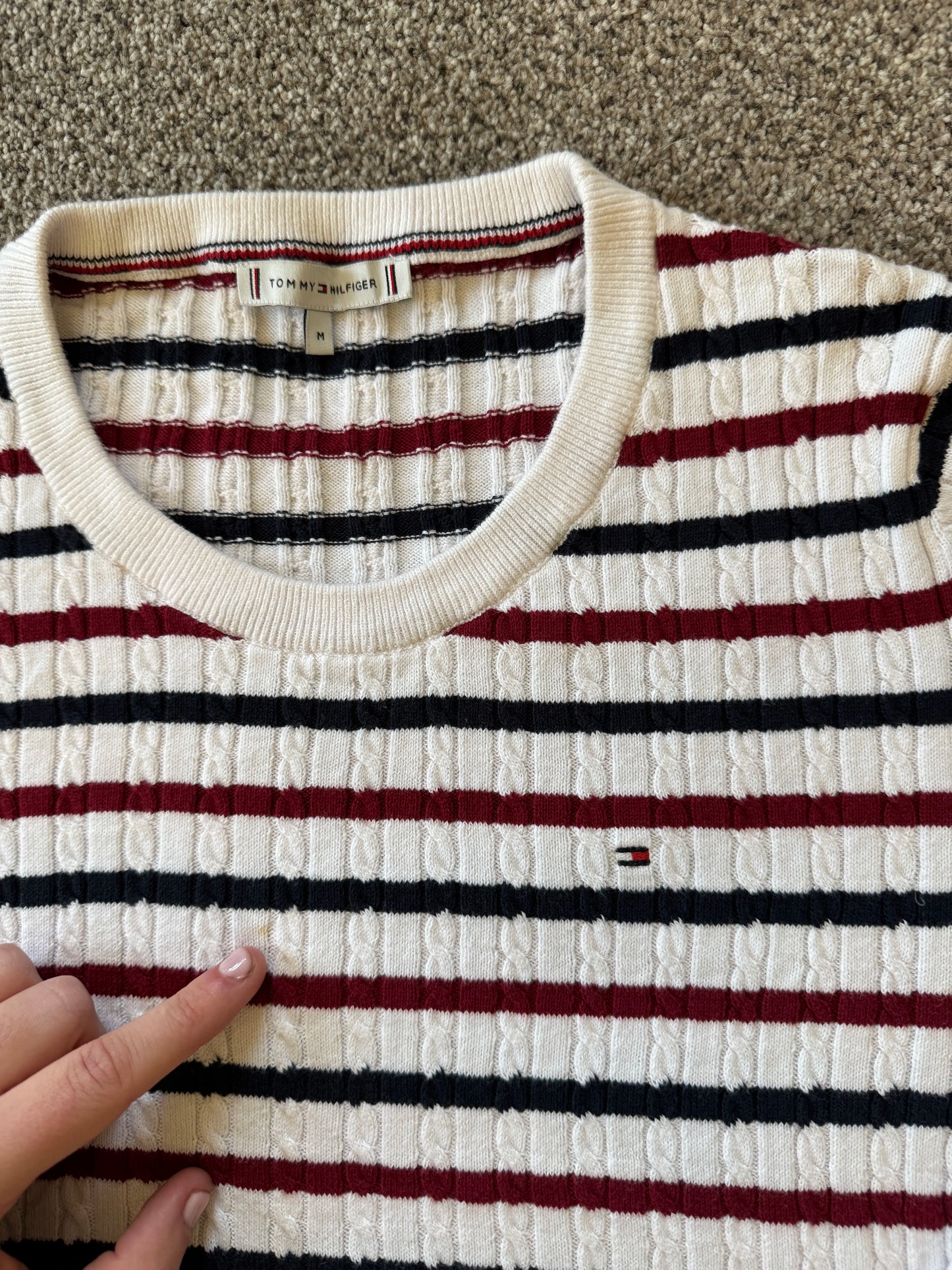 Woman's Medium Tommy Hilfiger White Striped Cable Knit
