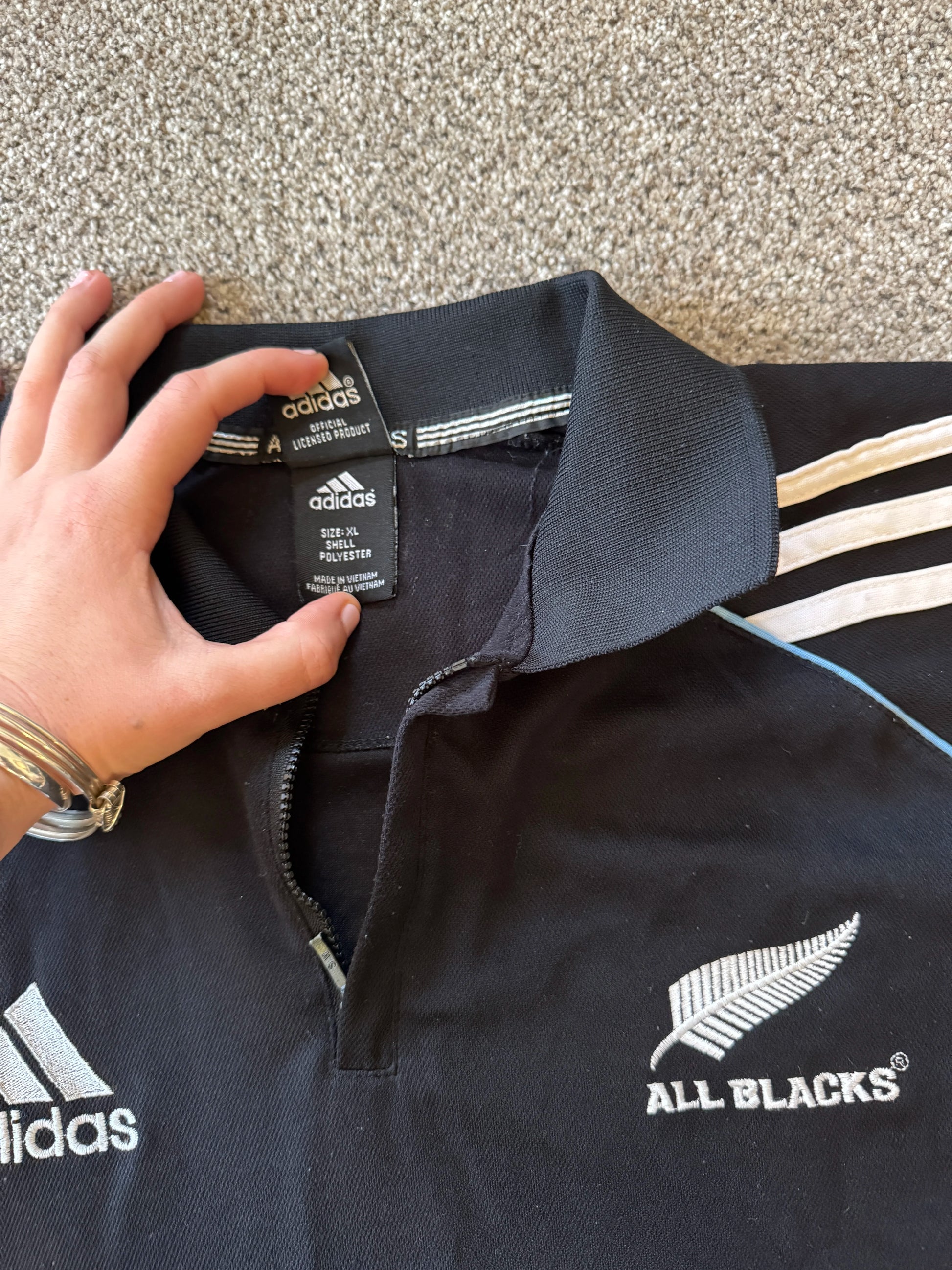 Extra large Adidas New Zealand All Blacks 1/4 Zip Rugby Shirt