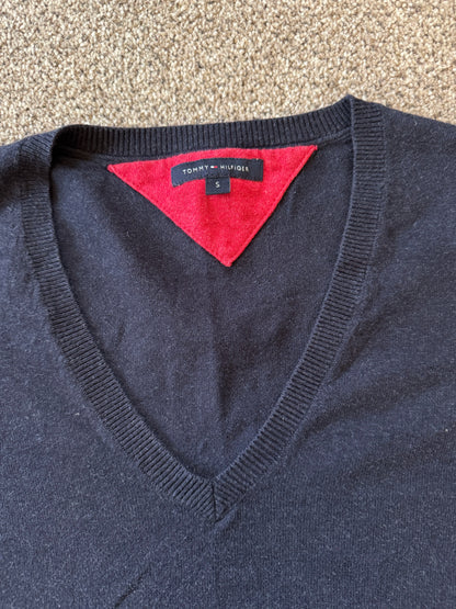 Woman's Small Tommy Hilfiger Navy V-Neck Jumper