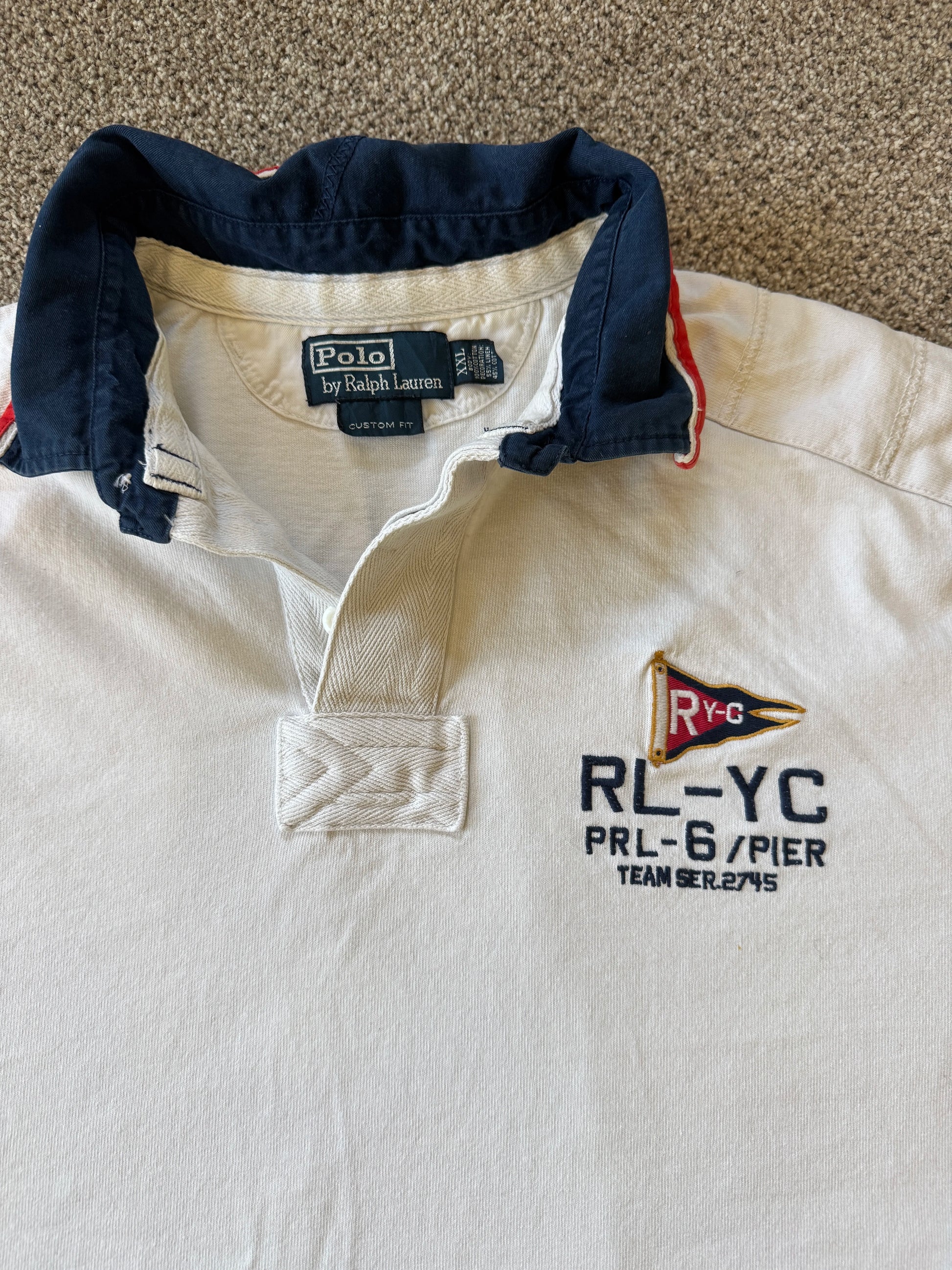 XXL Rare Ralph Lauren White RYC Snipe 5-30 Sailing Club Rugby Shirt