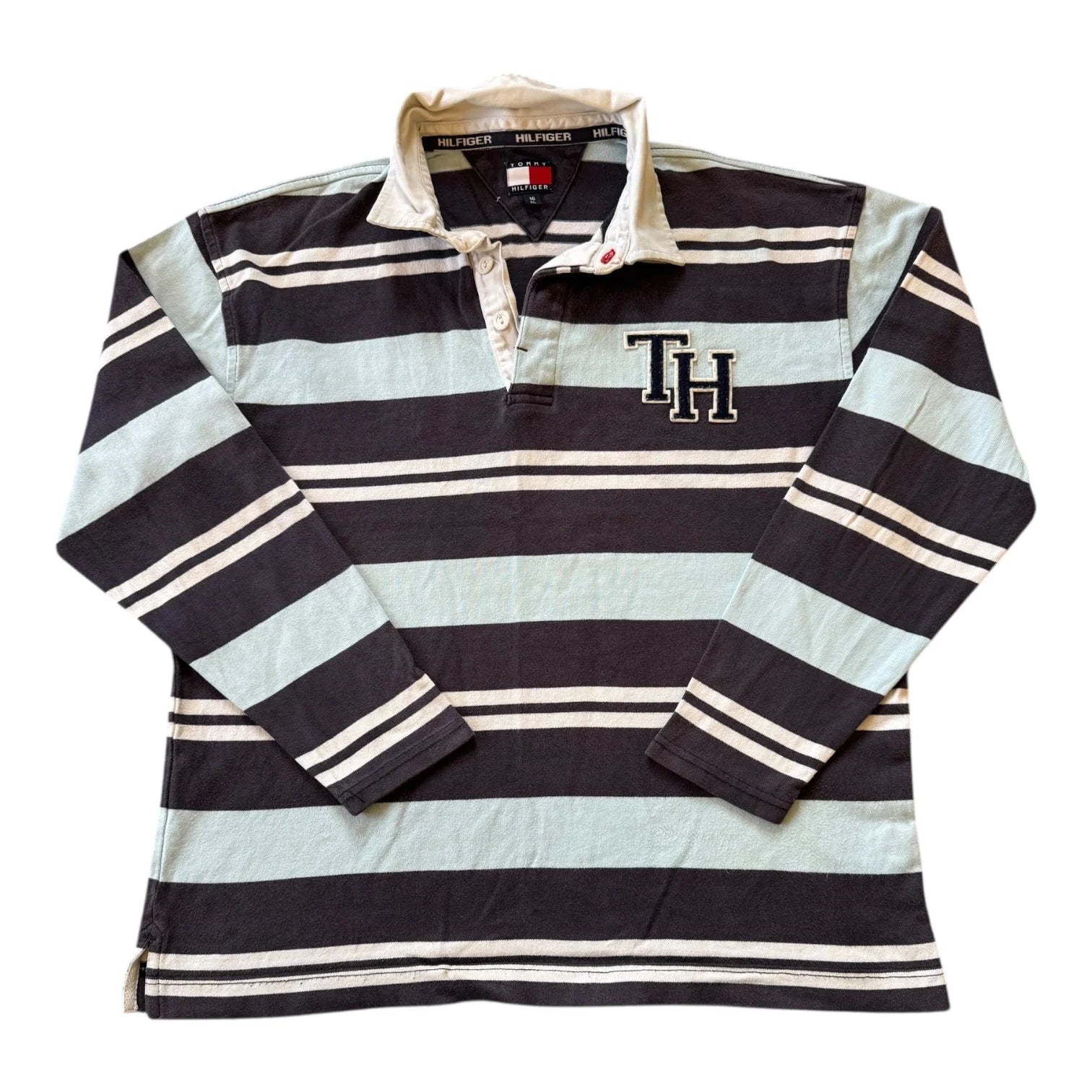 Aged 16 Tommy Hilfiger Blue Striped Rugby Shirt